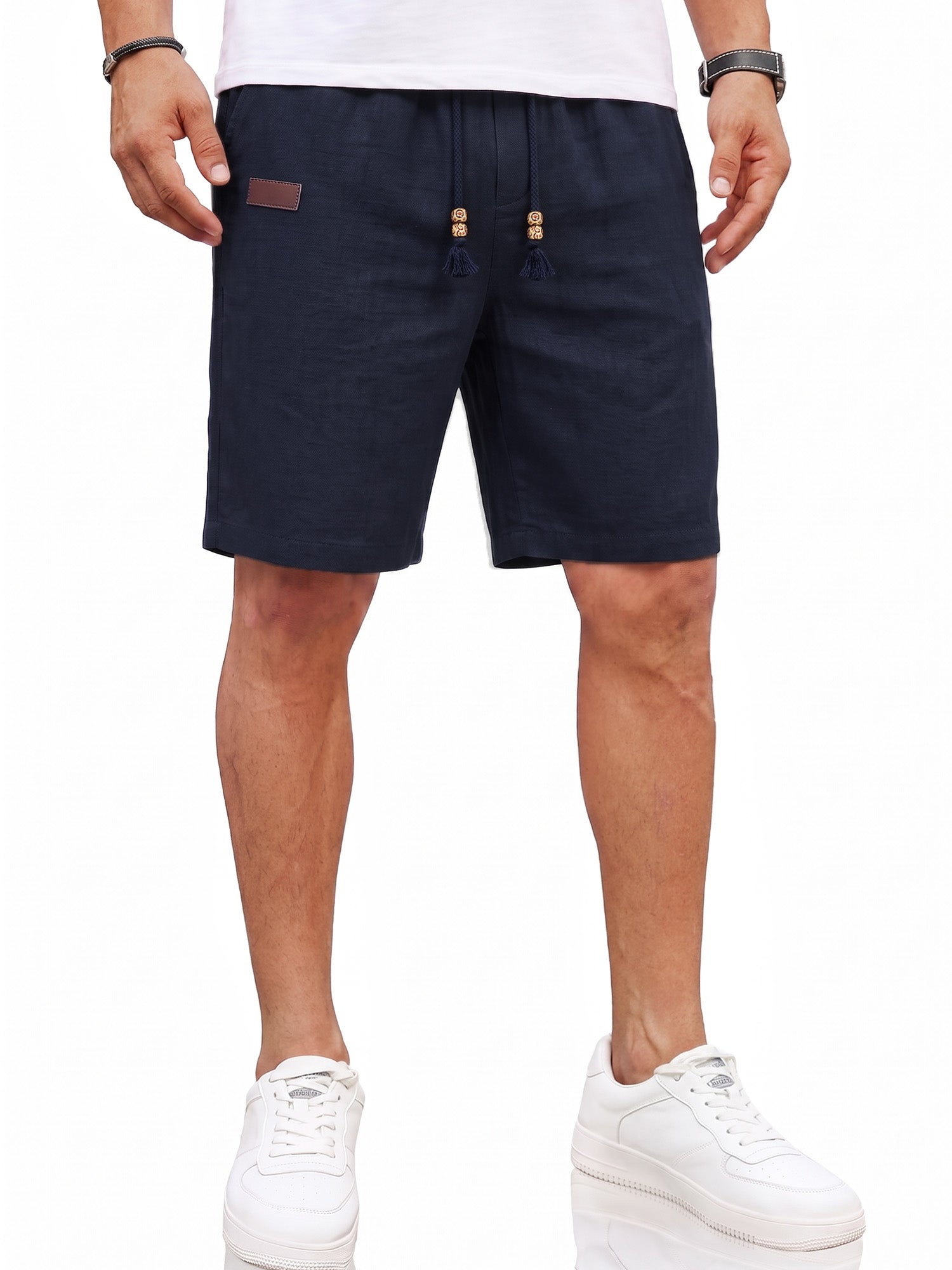 RICHCOIN Mens Casual Linen Shorts Elastic Waist Drawstring Loose Fit Summer Beach Vacation Shorts with Pockets