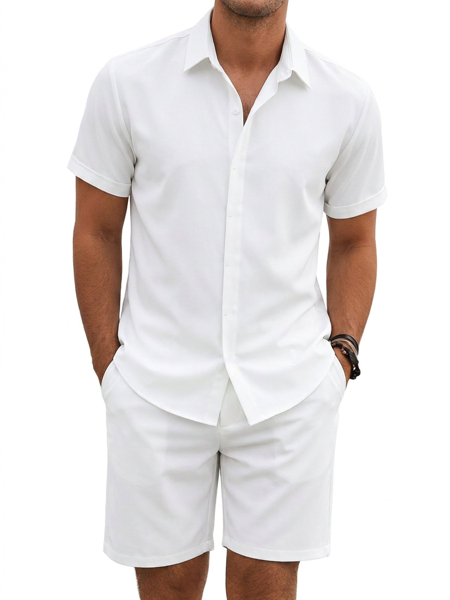 RICHCOIN Mens 2 Piece Outfit Summer Beach Short Sleeve Button Down Shirts and Shorts Vacation Linen Sets for Men
