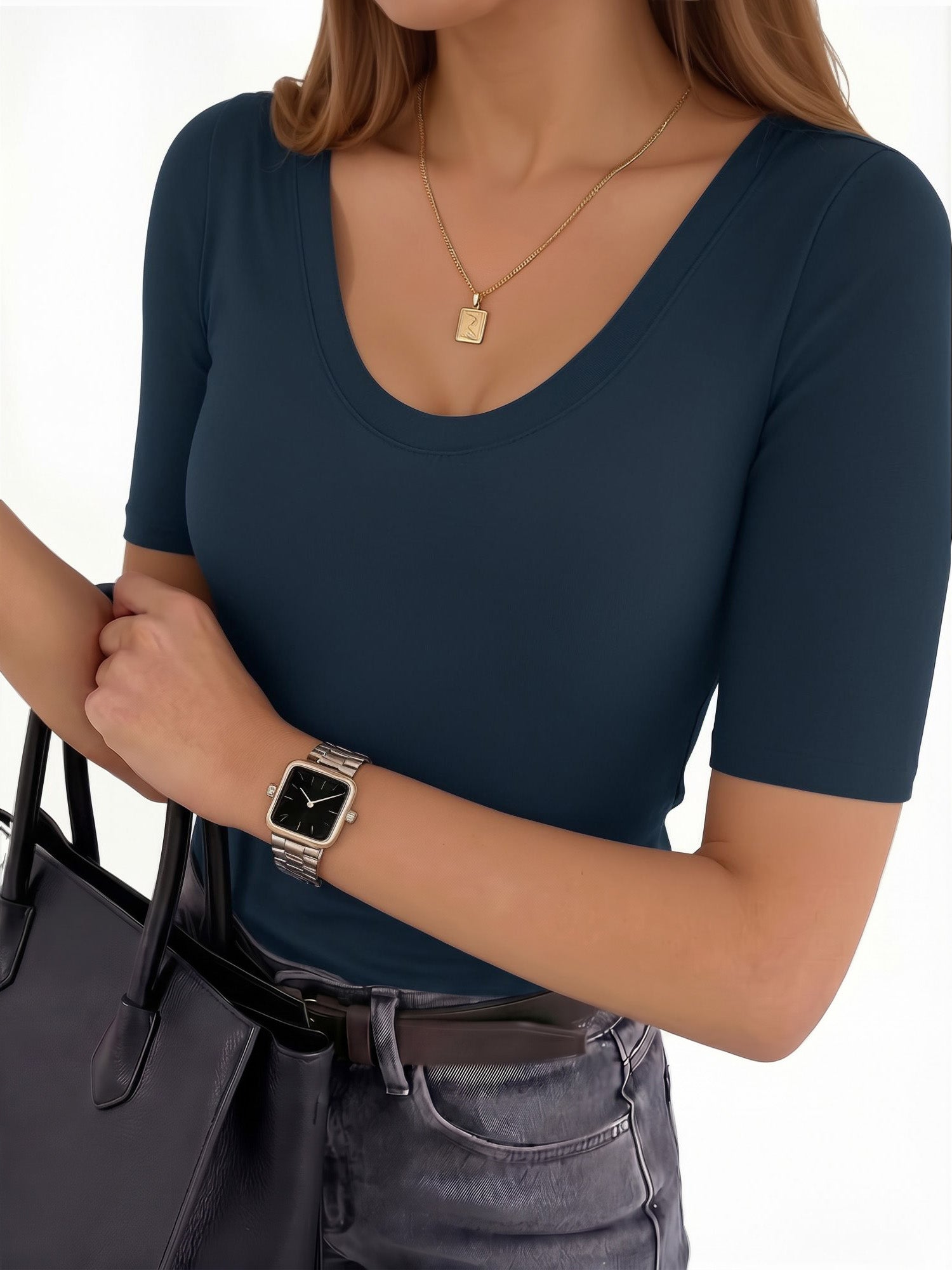 MOYIKO Womens Half Sleeve Tops Scoop Neck Slim Fitted Basic Tee Shirts 2026 Trendy Casual Clothes