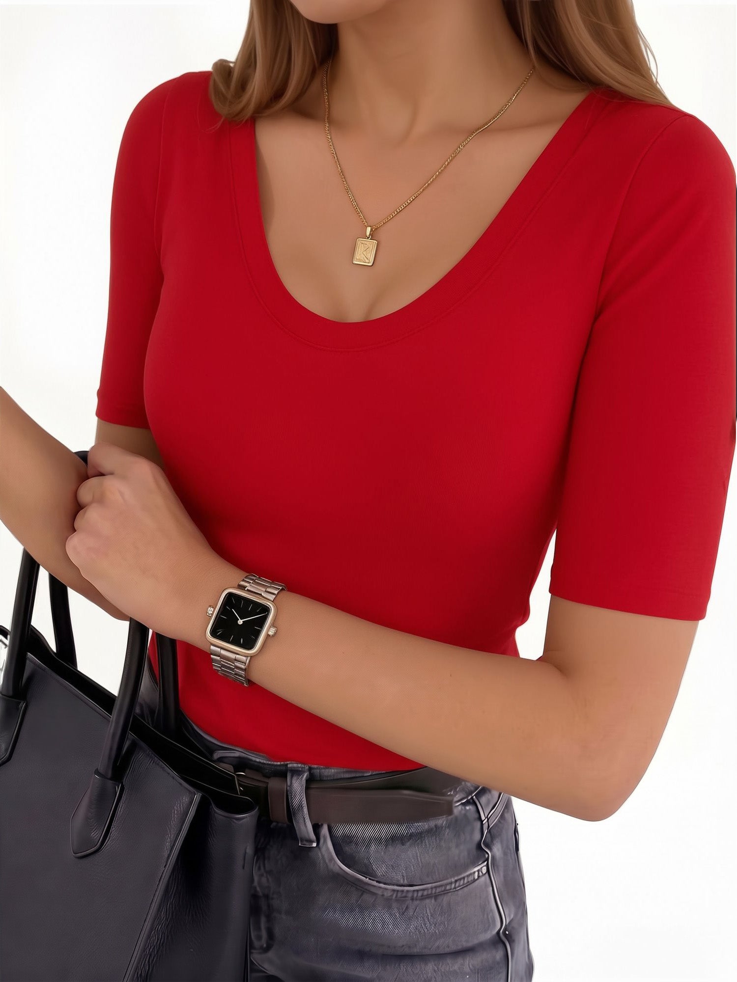 MOYIKO Womens Half Sleeve Tops Scoop Neck Slim Fitted Basic Tee Shirts 2026 Trendy Casual Clothes