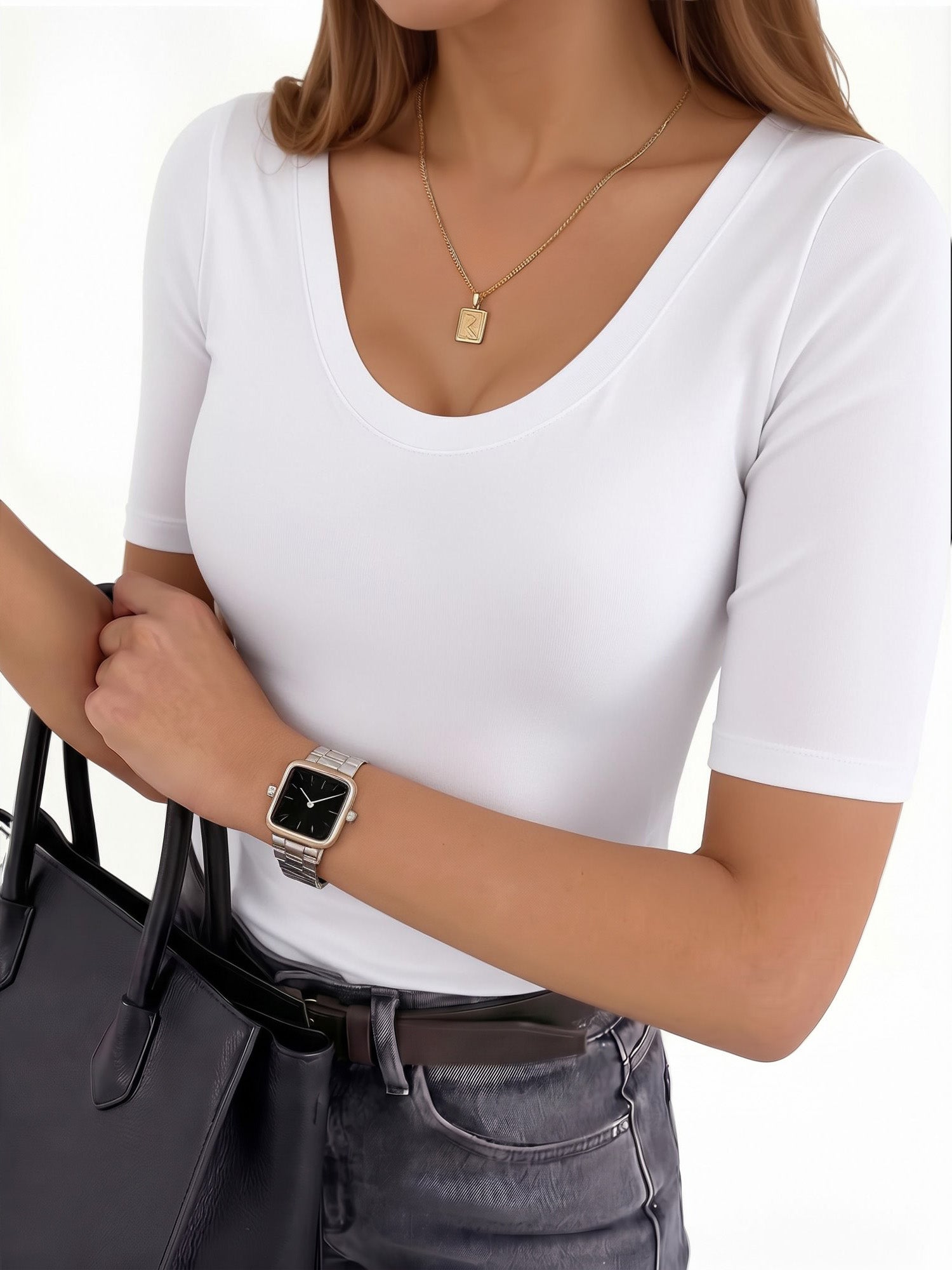 MOYIKO Womens Half Sleeve Tops Scoop Neck Slim Fitted Basic Tee Shirts 2026 Trendy Casual Clothes