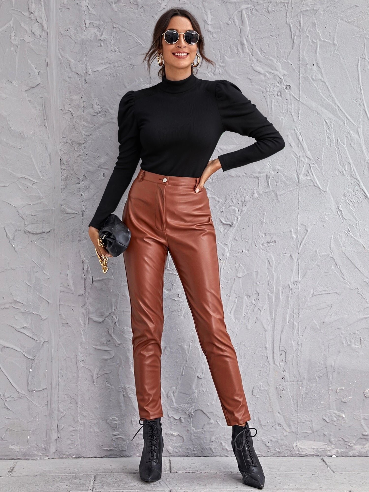 MOYIKO Mock Turtleneck for Women Long Sleeve Body Suits Womens Puff Sleeve Tops Business Casual