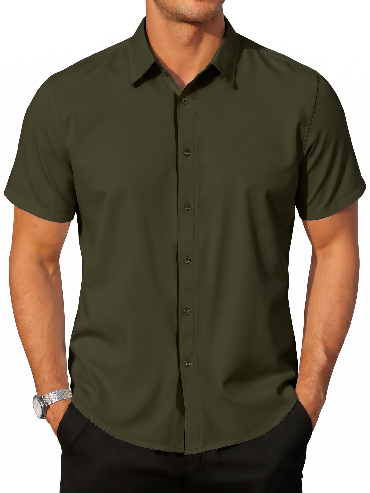 RICHCOIN Short Sleeve Mens Dress Shirts Casual Solid Shirts for Men Button Down Business Shirt