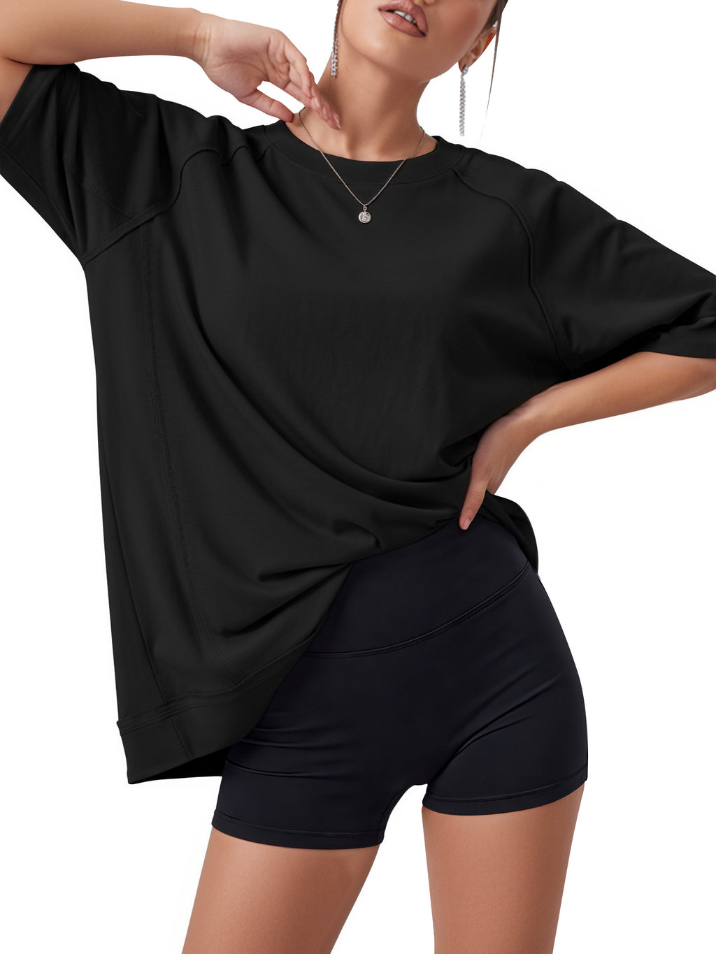 MOYIKO Oversized T Shirts for Women 3/4 Sleeve Summer Tops Loose Fit Y2K Fashion Tees with Pockets