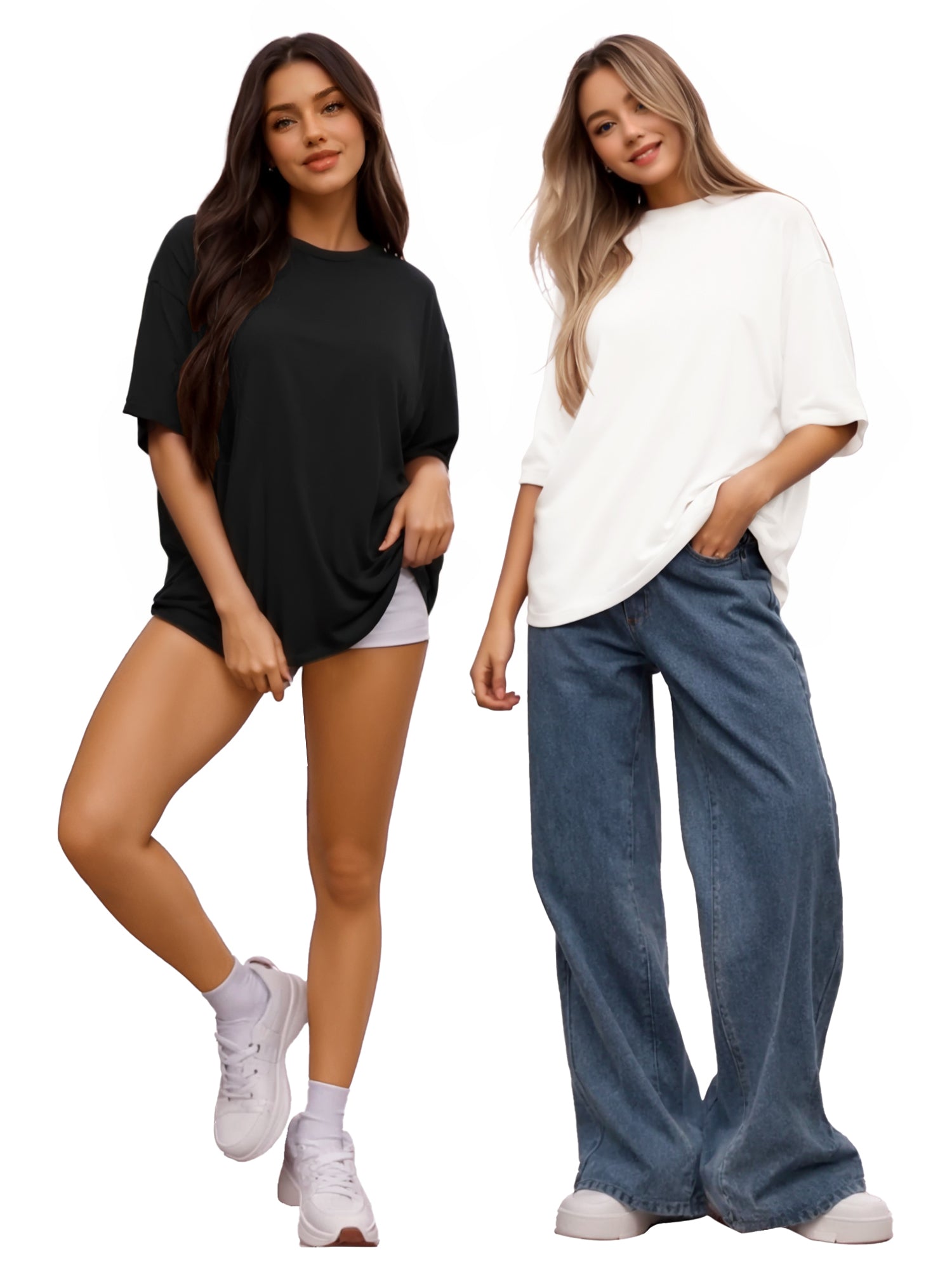 MOYIKO Oversized T Shirts for Women Crewneck Loose Fit Tee Summer Tops
