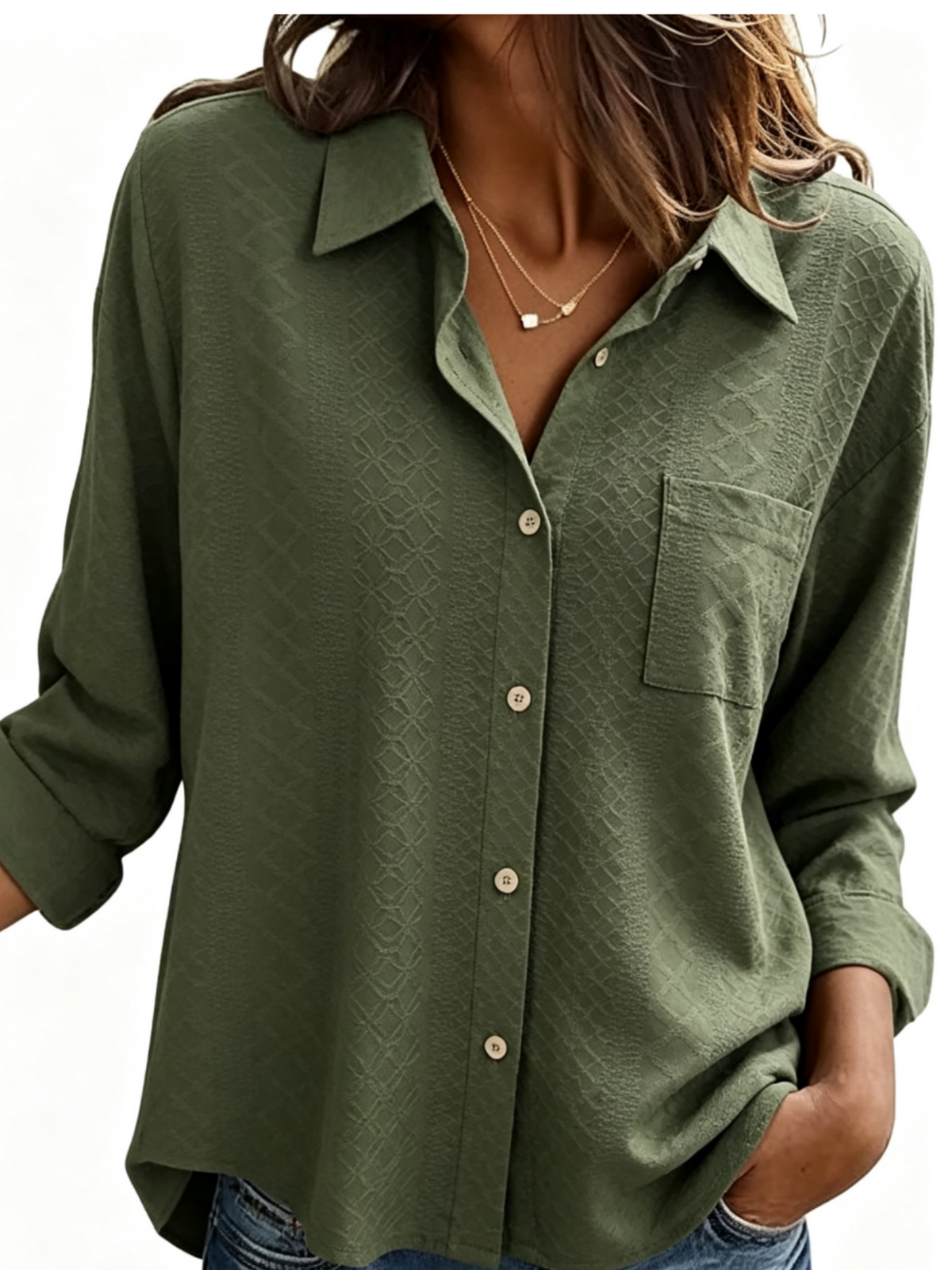 MOYIKO Button Down Shirts for Women Textured Long Sleeve Lapel Collared Blouses Dressy Casual Business Work Tops