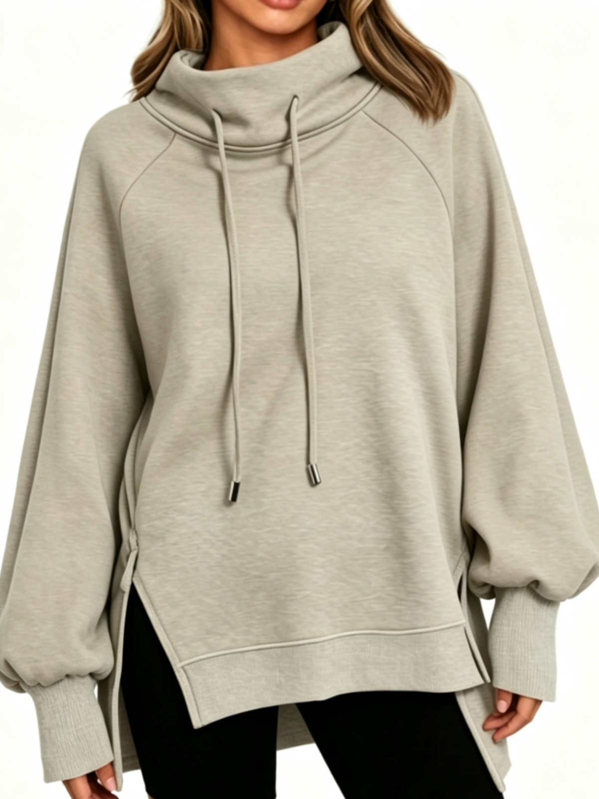 MOYIKO Oversized Sweatshirts for Women Mock Neck Drawstring Fleece Long Sleeve Casual Pullover Tops