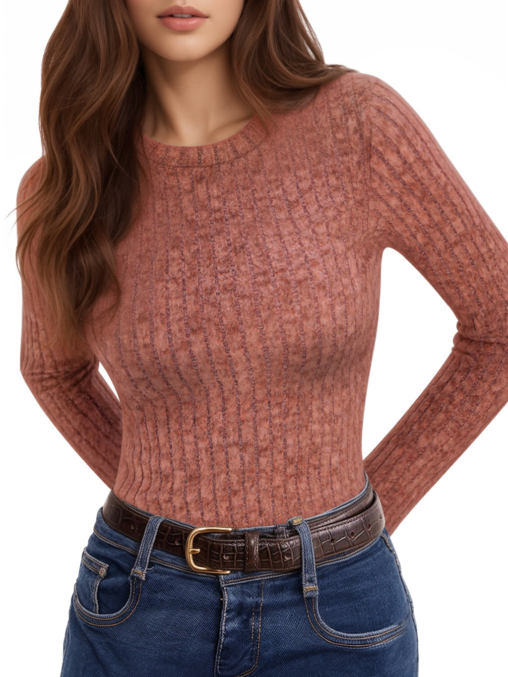 MOYIKO Crew Neck Long Sleeve Shirts for Women Fitted Thermal Lightweight Trendy Tops