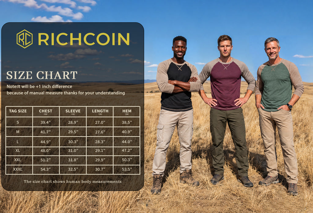 RICHCOIN Mens Raglan Long Sleeve Shirts Color Block Crew Neck Basic Casual T-Shirts