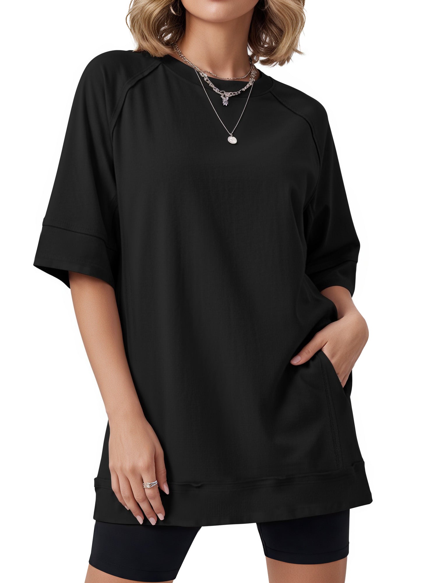 MOYIKO Oversized T Shirts for Women 3/4 Sleeve Summer Tops Loose Fit Y2K Fashion Tees with Pockets