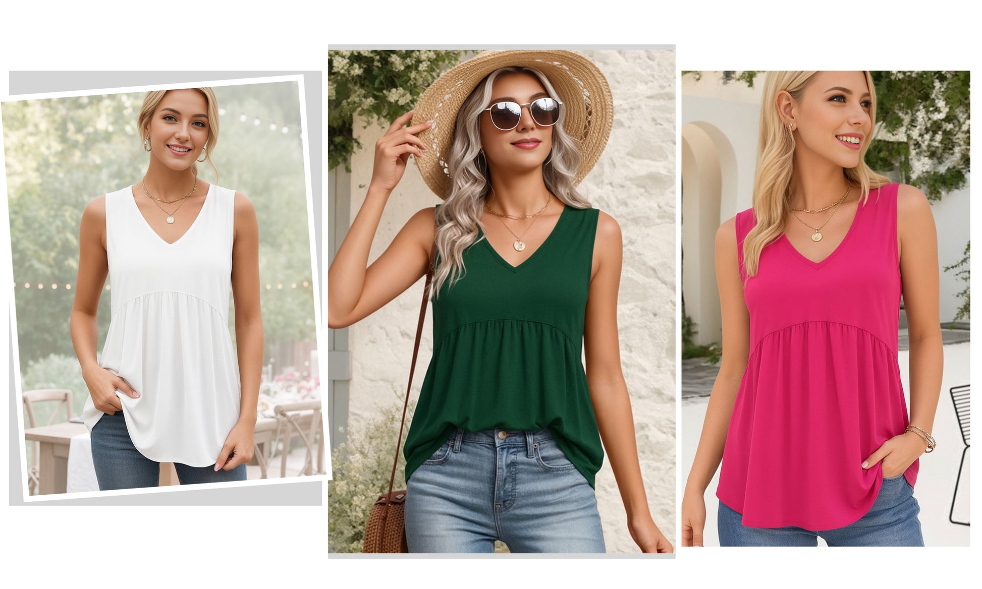MOYIKO Tank Tops for Women V Neck T Shirts Summer Trendy Sleeveless Dressy Casual Peplum Flowy Babydoll Loose Fit