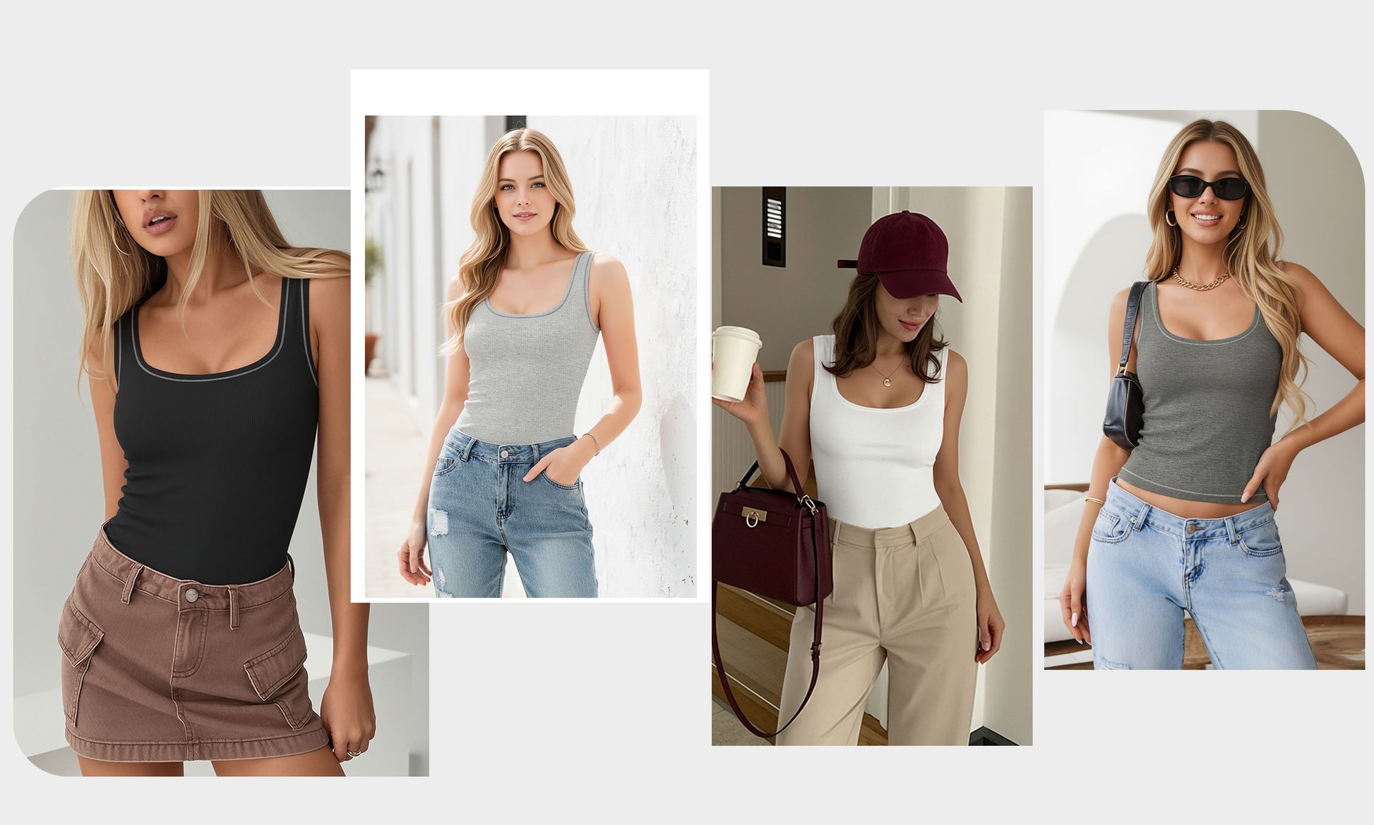MOYIKO Tank Tops for Women Sleeveless Square Neck Ribbed Slim Fitted Summer Trendy T Shirts Basic Tees