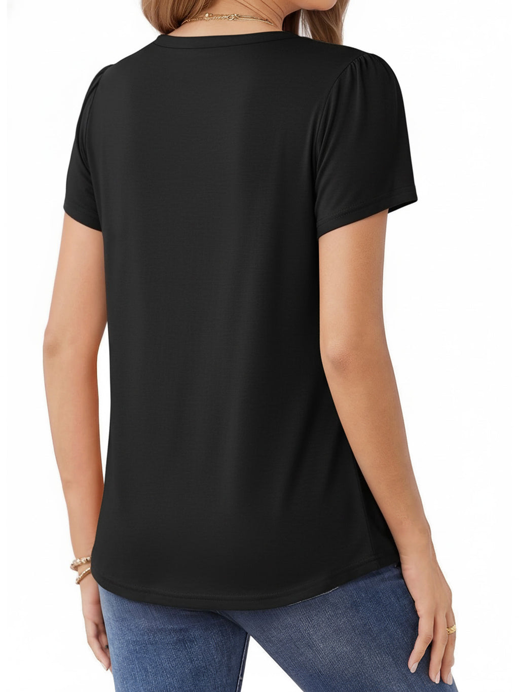MOYIKO Womens T Shirts Petal Short Sleeve Summer Tops Pleated Tunic Round Neck Blouses Dressy Casual