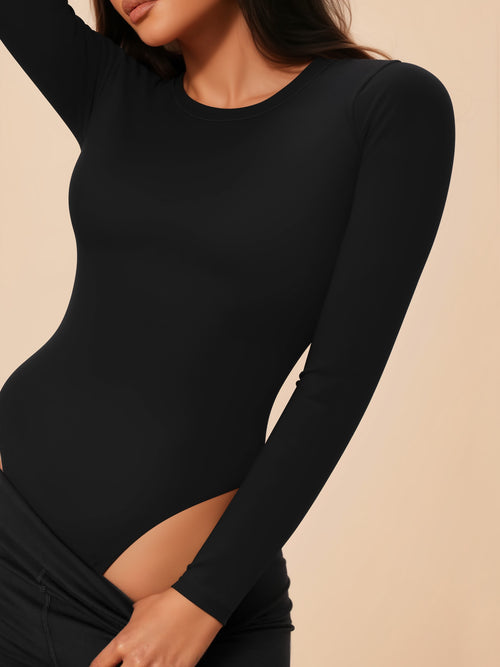 MOYIKO Crewneck Long Sleeve Body Suits Womens Slim Fitted Tight Basic Tops