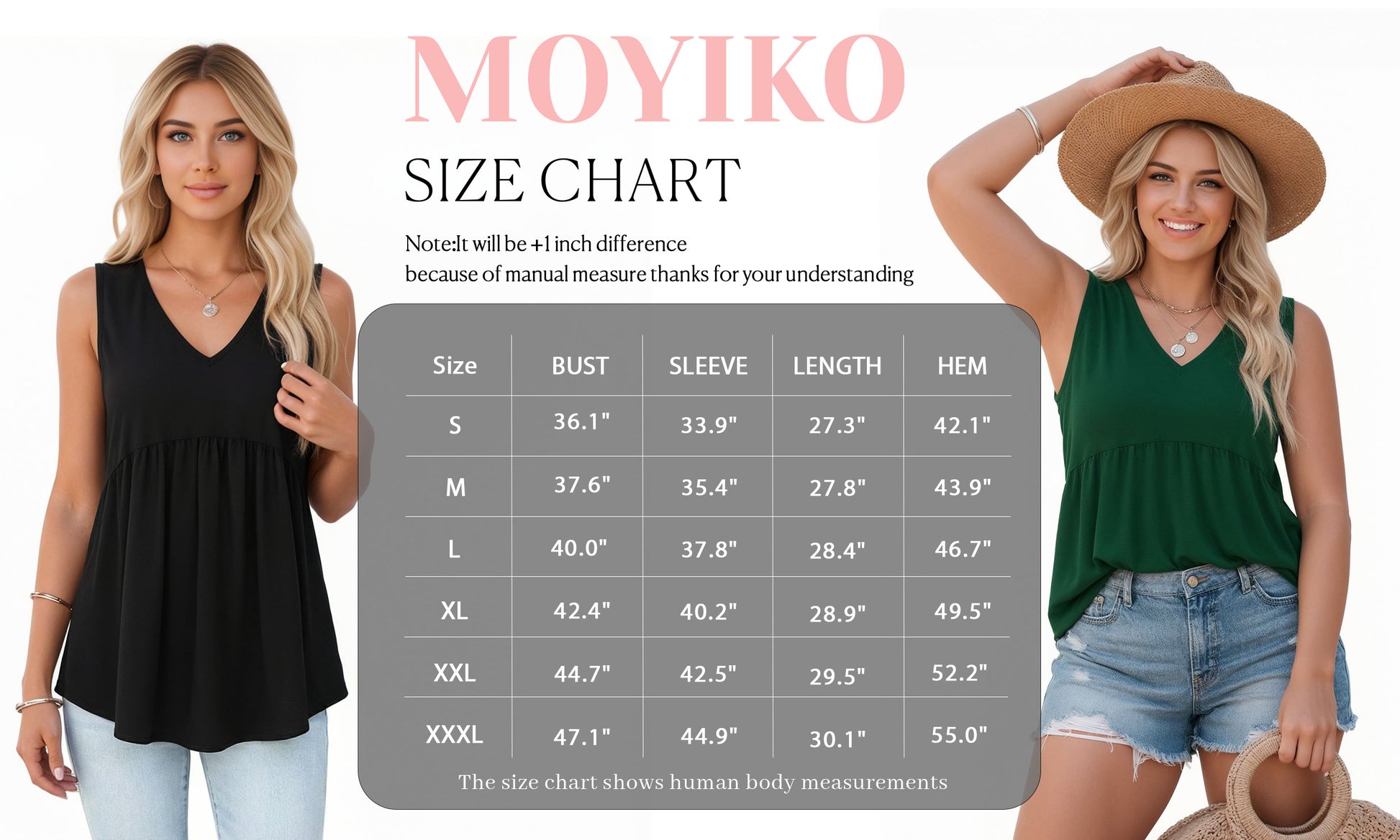 MOYIKO Tank Tops for Women V Neck T Shirts Summer Trendy Sleeveless Dressy Casual Peplum Flowy Babydoll Loose Fit