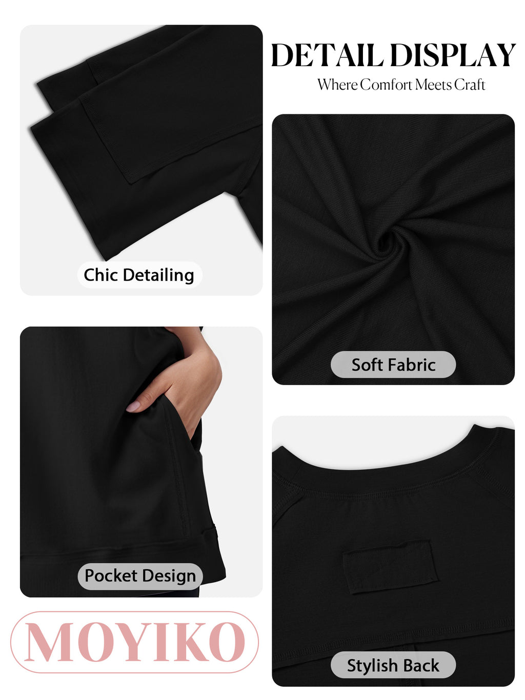 MOYIKO Oversized T Shirts for Women 3/4 Sleeve Summer Tops Loose Fit Y2K Fashion Tees with Pockets