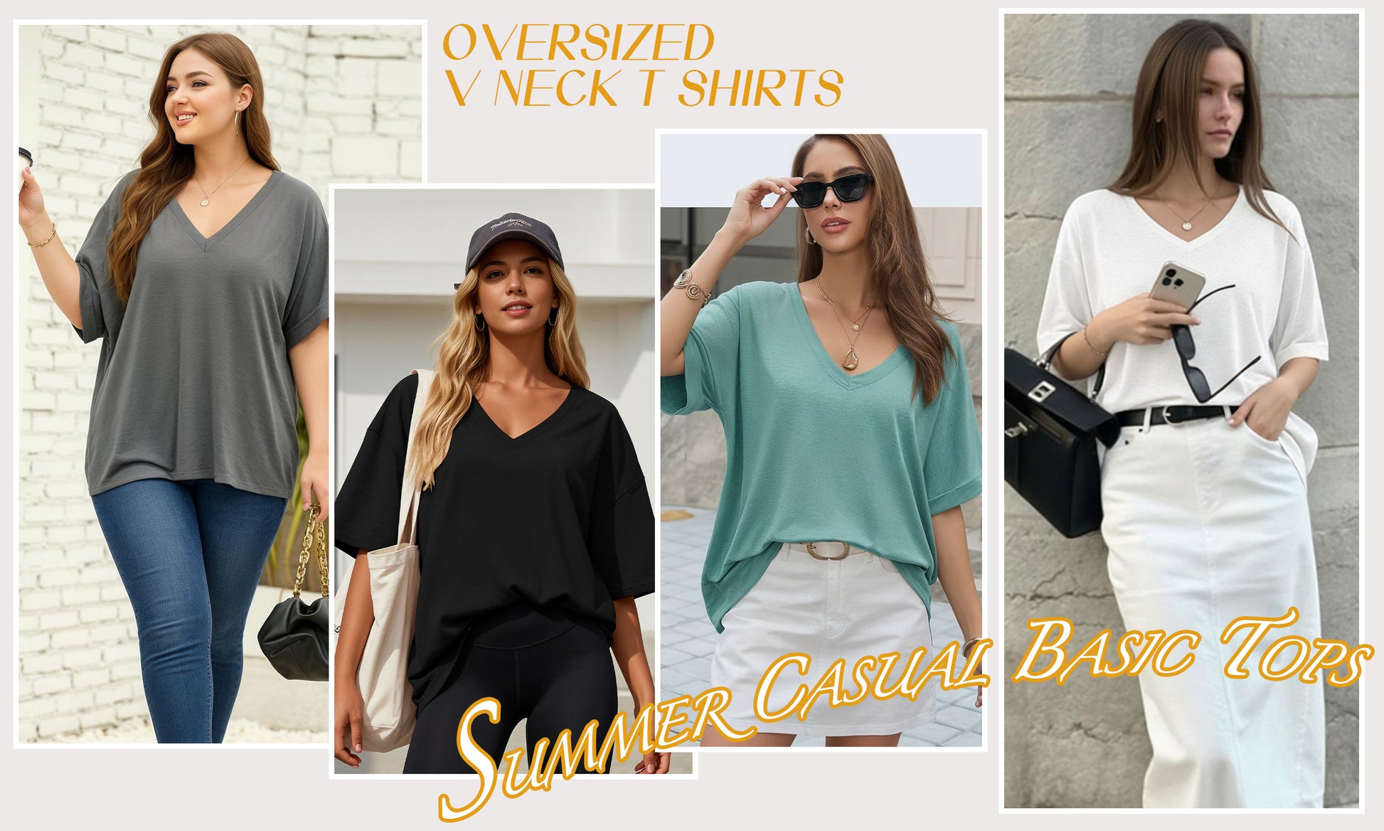 MOYIKO Oversized T shirts for Women V Neck Short Sleeve Loose Tees Summer Casual Basic Tops