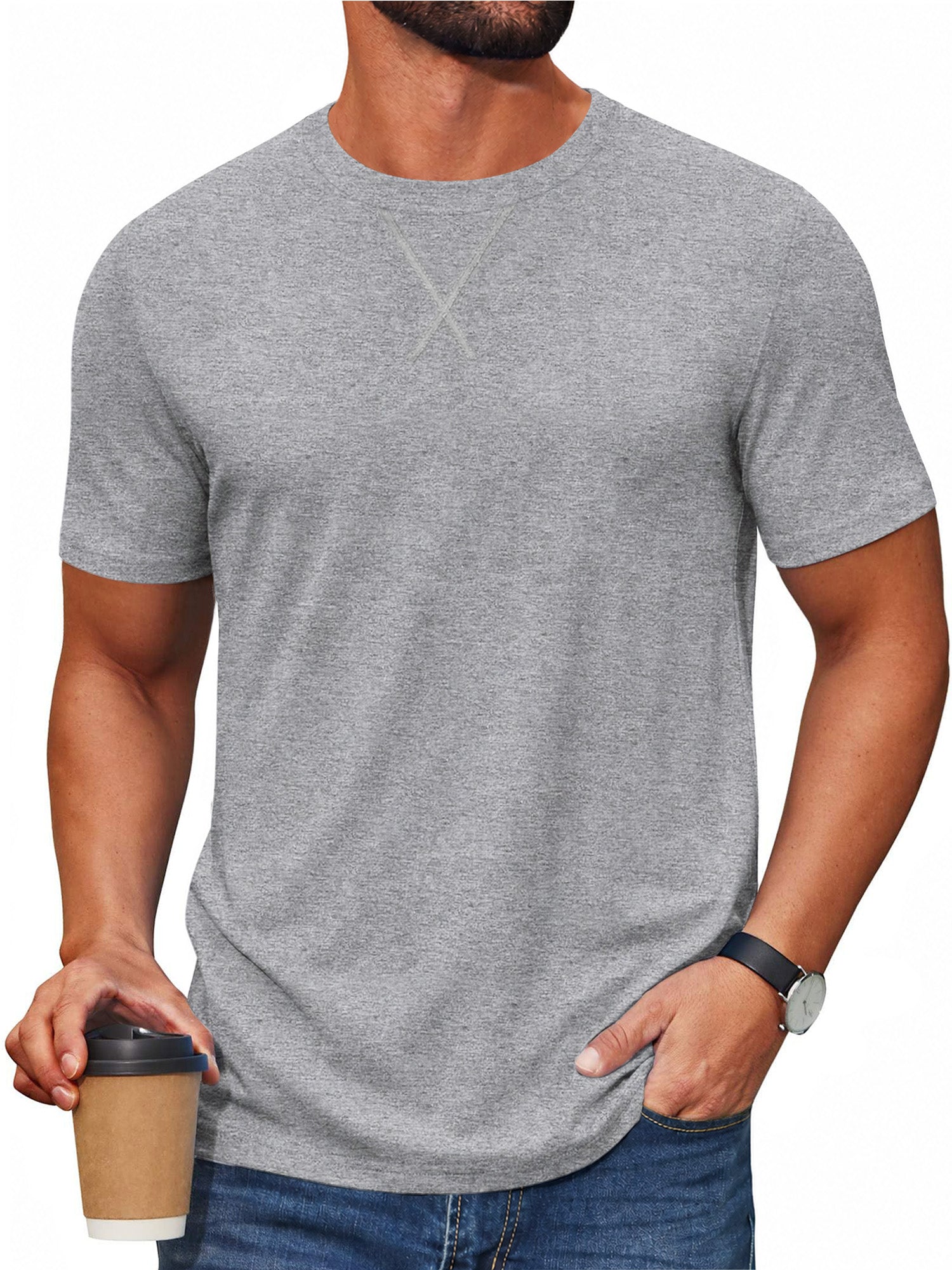 RICHCOIN Men's T Shirts Longline Curved Drop Tail Crewneck Short Sleeve Tee Hipster Fitted Shirt