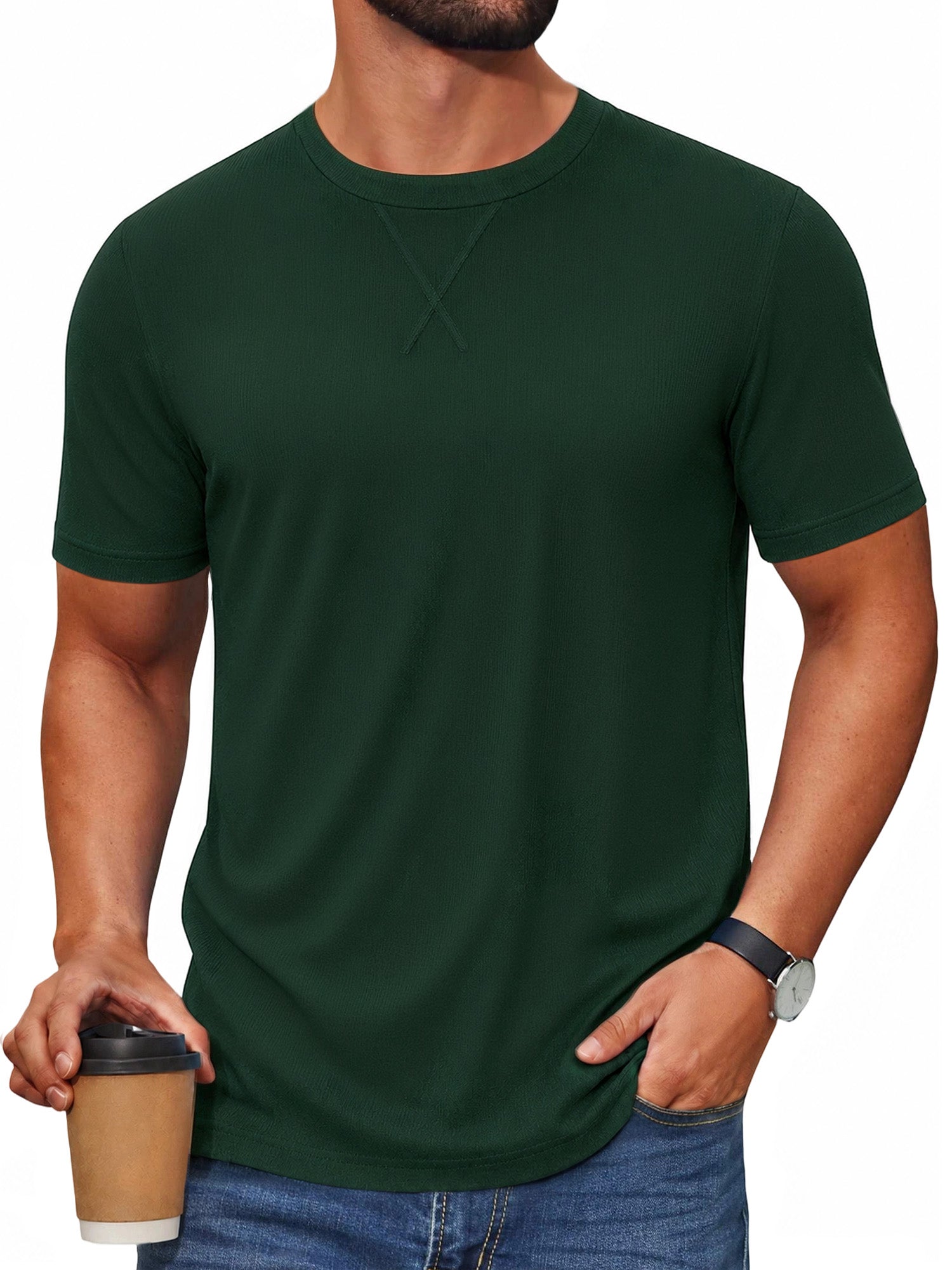 RICHCOIN Men's T Shirts Longline Curved Drop Tail Crewneck Short Sleeve Tee Hipster Fitted Shirt