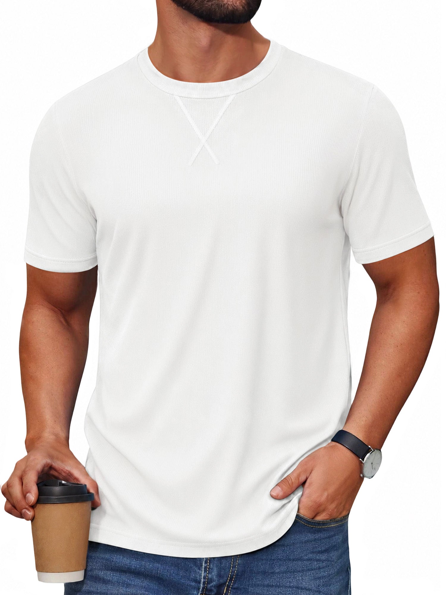 RICHCOIN Men's T Shirts Longline Curved Drop Tail Crewneck Short Sleeve Tee Hipster Fitted Shirt