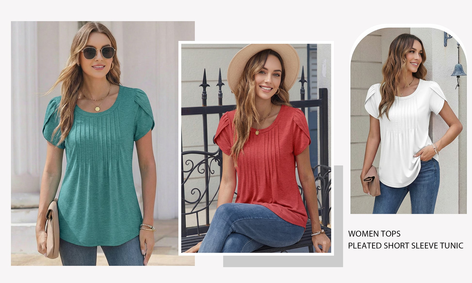 MOYIKO Womens T Shirts Petal Short Sleeve Summer Tops Pleated Tunic Round Neck Blouses Dressy Casual