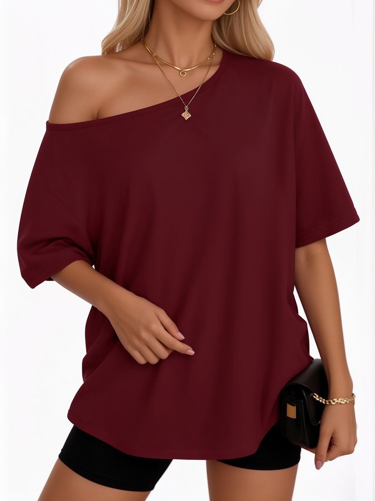 MOYIKO Womens Off The Shoulder Tops Oversized T-Shirts Short Sleeve Tees Summer Casual Fashion Clothes