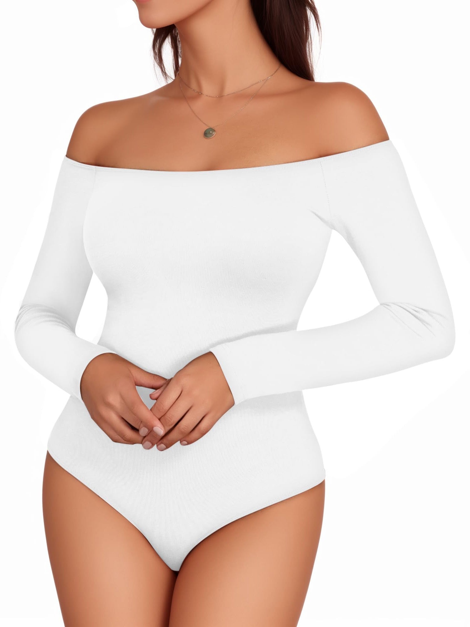 MOYIKO Off the Shoulder Tops for Women Long Sleeve Body Suits for Womens Fitted Tight Tops