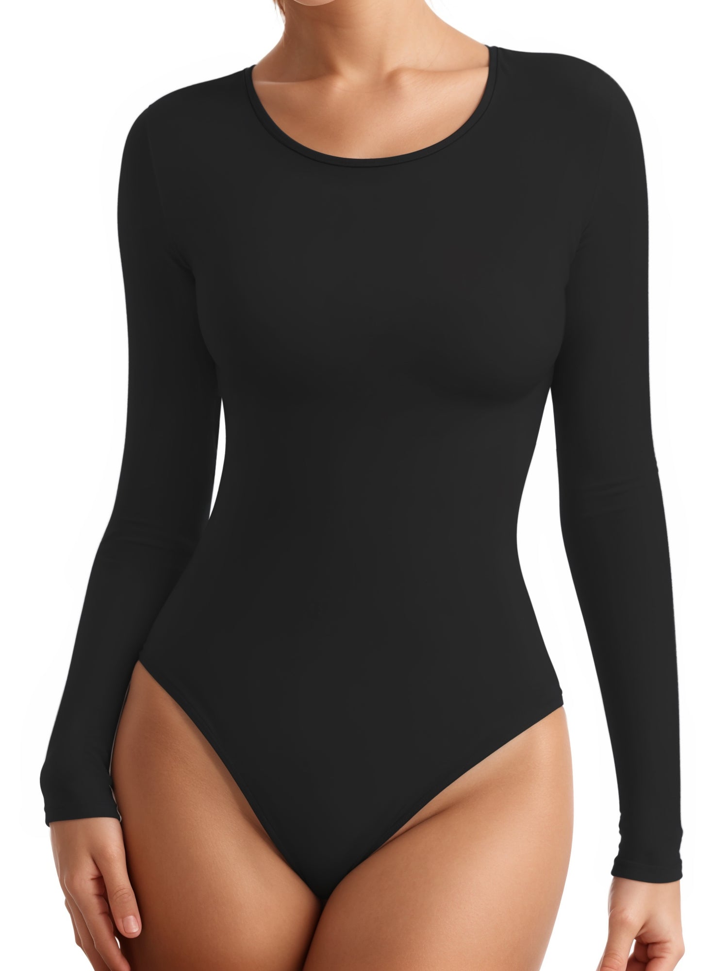MOYIKO Round Neck Long Sleeve Body Suits Womens Slim Fitted Tight Basic Tops