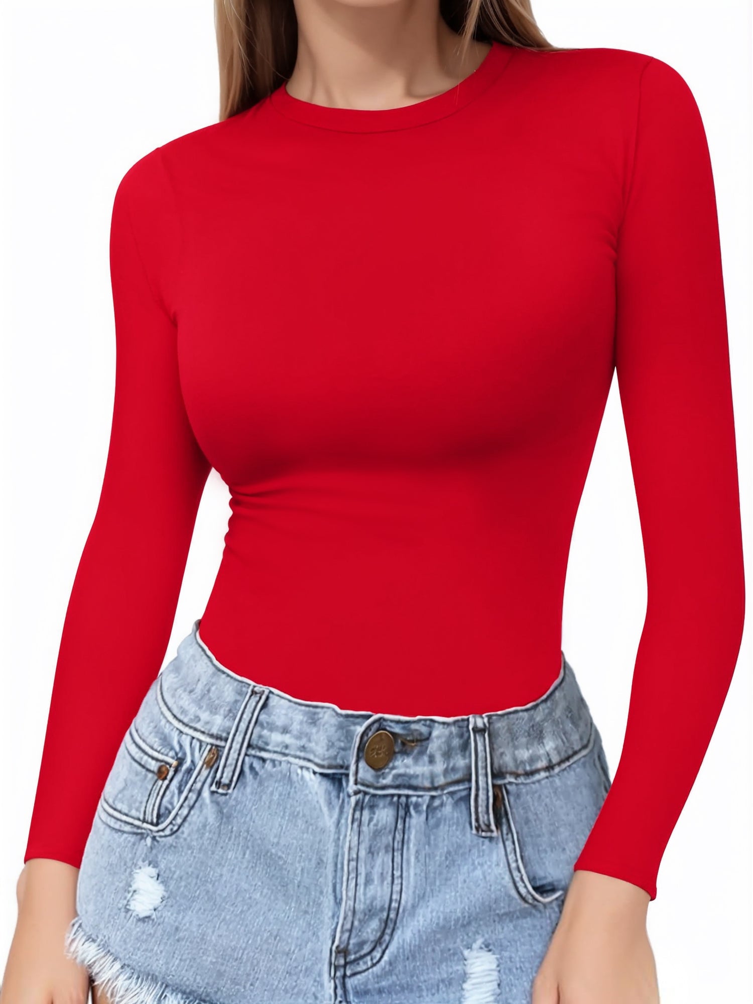 MOYIKO Crewneck Long Sleeve Shirts for Women Slim Fitted Tees Tight Basic Tops