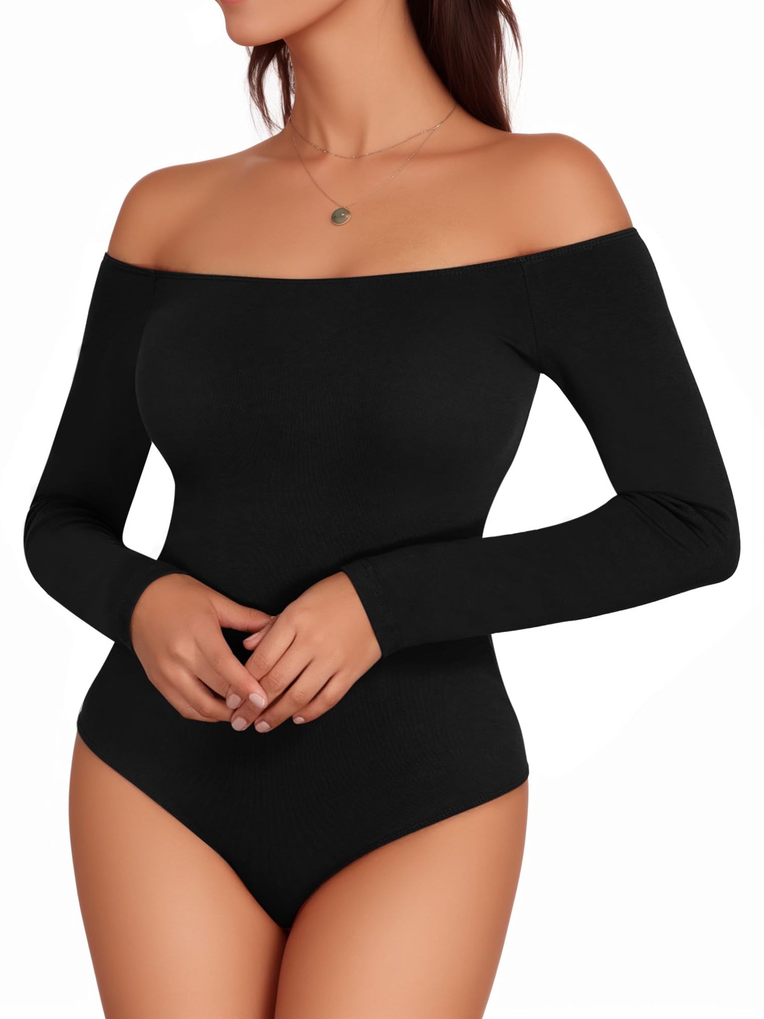 MOYIKO Off the Shoulder Tops for Women Long Sleeve Body Suits for Womens Fitted Tight Tops