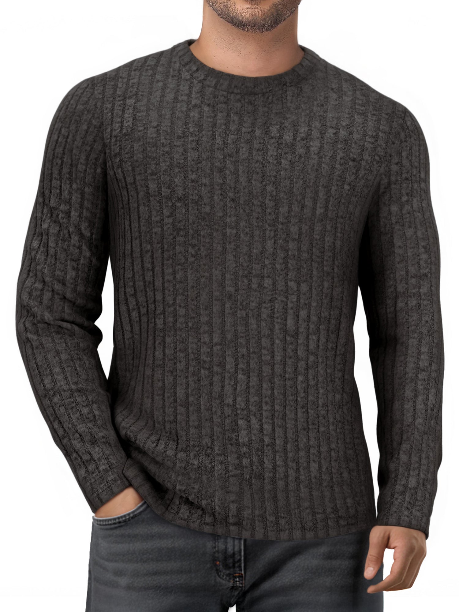 OALUXE Ribbed Long Sleeve Shirts for Men Crewneck Undershirts Thermal Basic Tops