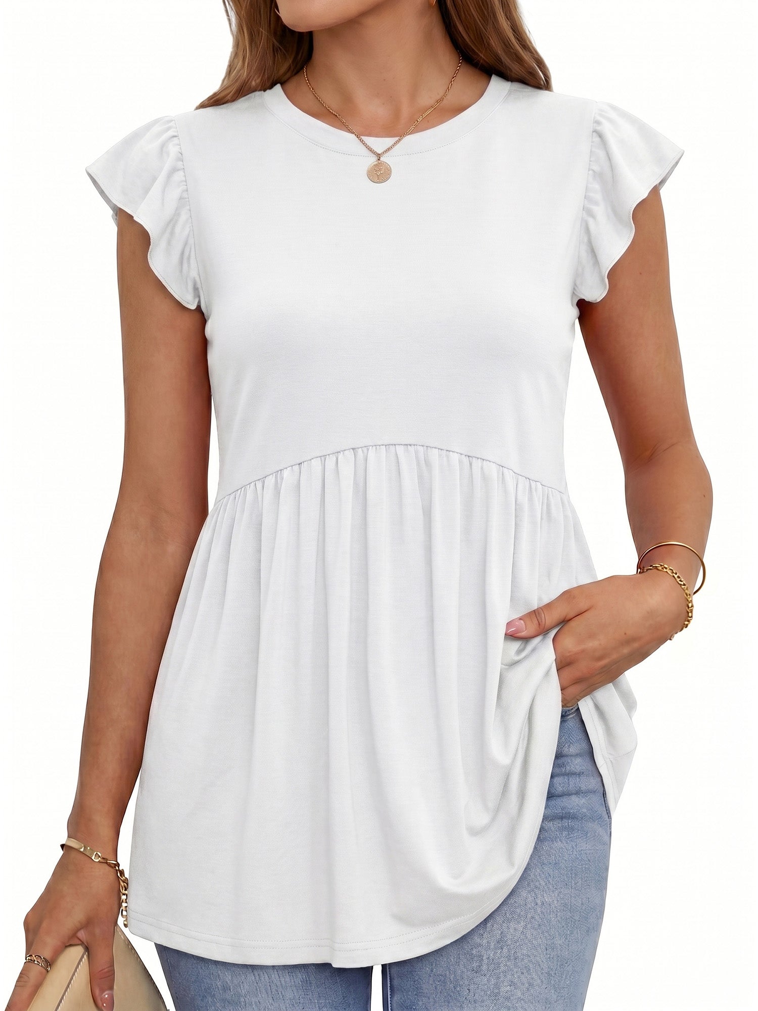 MOYIKO Womens Tank Tops Crew Neck Short Sleeve Summer Shirts Babydoll Peplum Tops Dressy Casual Blouses