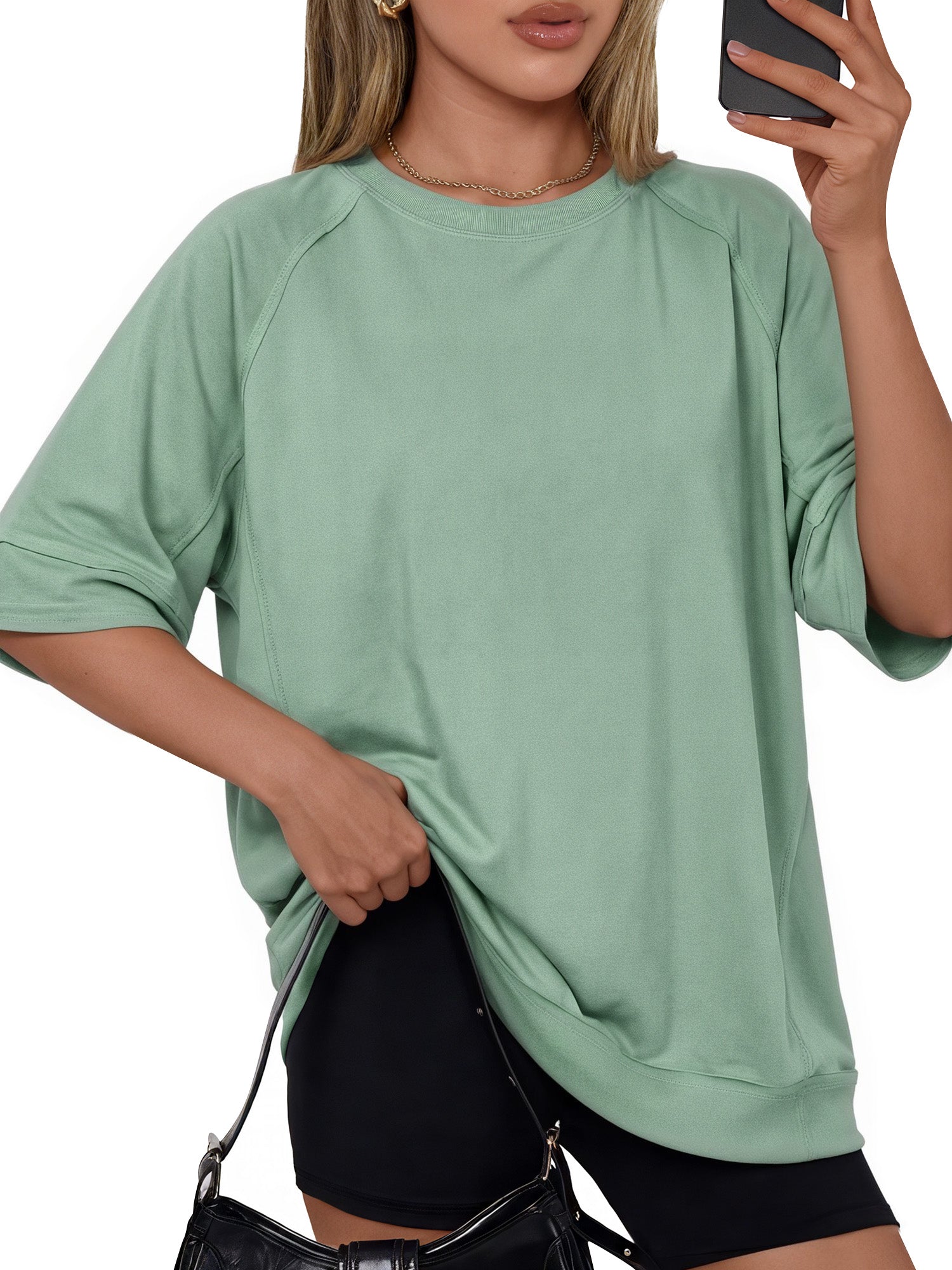 MOYIKO Oversized T Shirts for Women 3/4 Sleeve Summer Tops Loose Fit Y2K Fashion Tees with Pockets