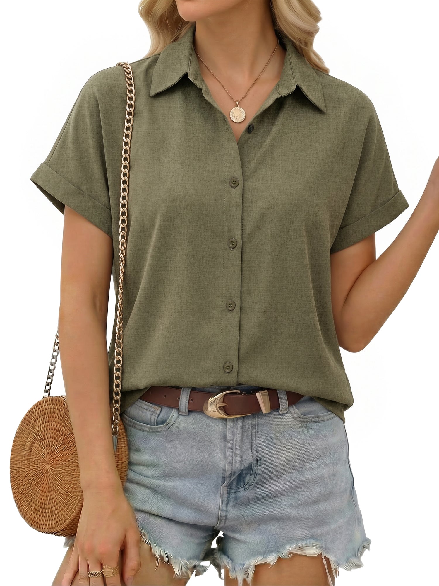 MOYIKO Short Sleeve Summer Tops for Women Casual Button Down Shirts Striped Business Work Blouses