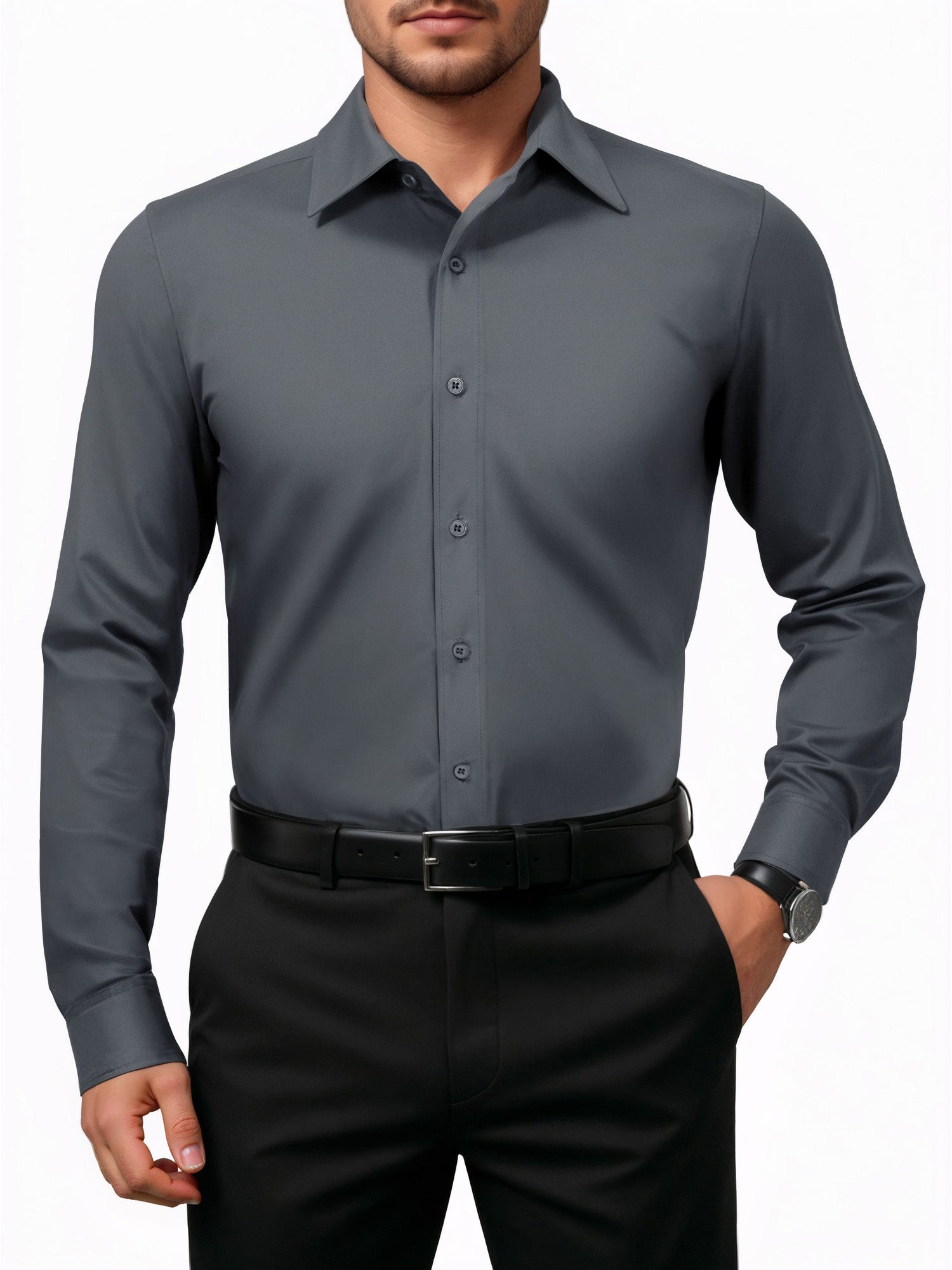 OALUXE Mens Dress Shirts Formal Long Sleeve Button Down Business Solid Shirt