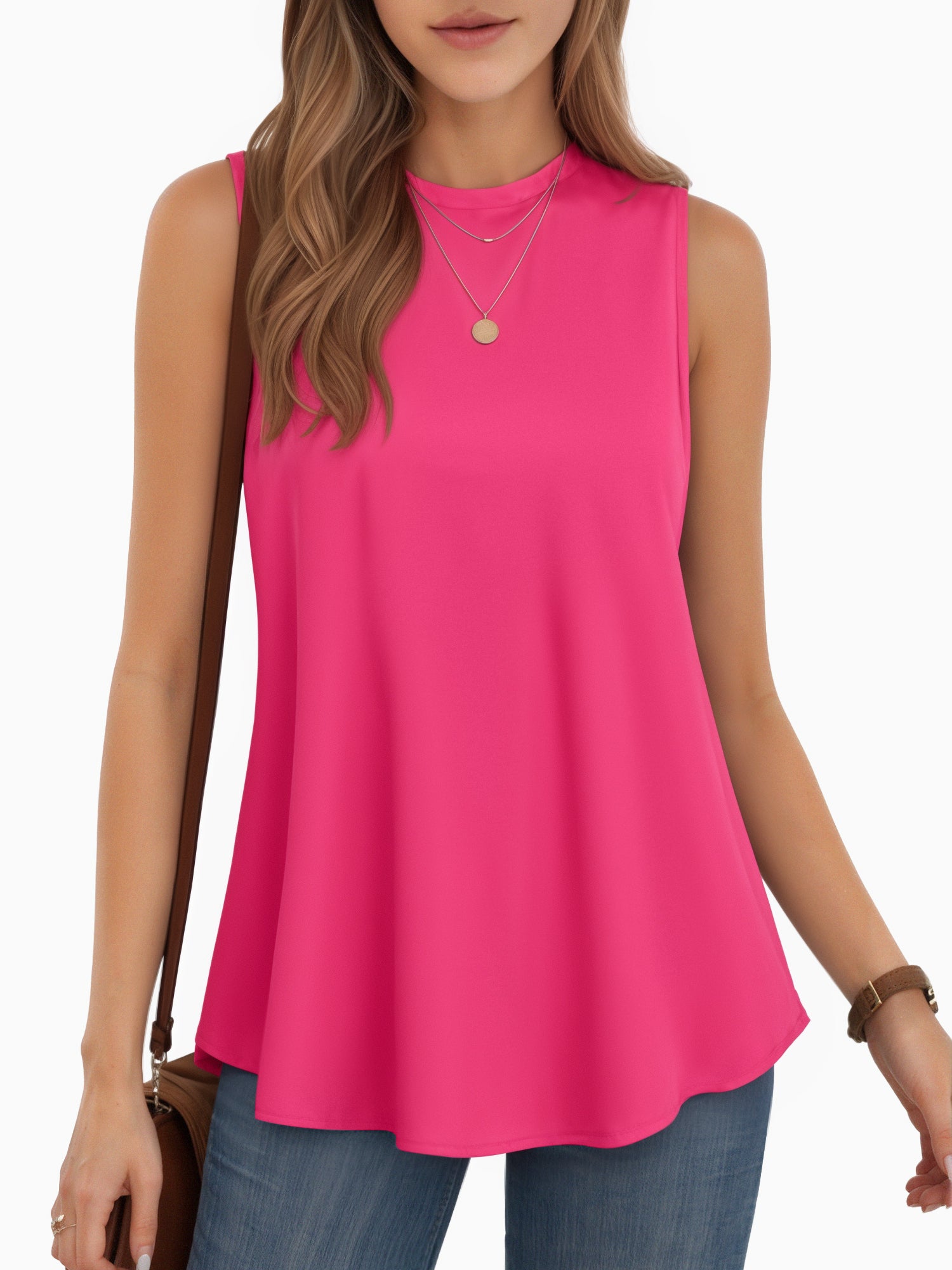 MOYIKO Tank Tops for Women Crew Neck Loose Fit Sleeveless Top Summer Clothes Womens Tunic Tops