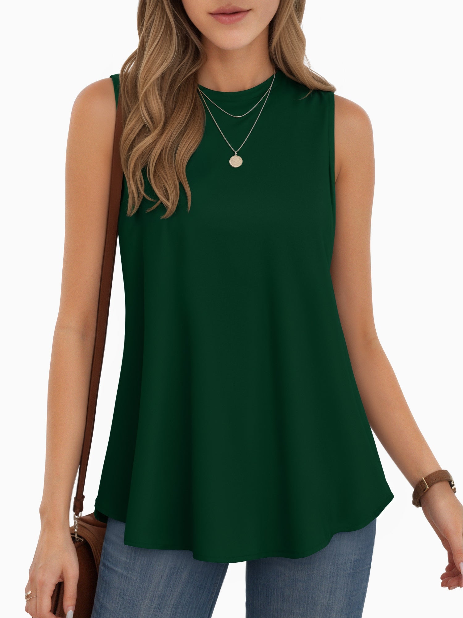 MOYIKO Tank Tops for Women Crew Neck Loose Fit Sleeveless Top Summer Clothes Womens Tunic Tops