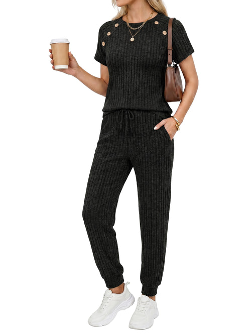 MOYIKO 2 Piece Sets for Women Summer Outfits Fashion Lounge Sets Crew Neck Tops Long Pants Tracksuit Vacation Travel Outfits