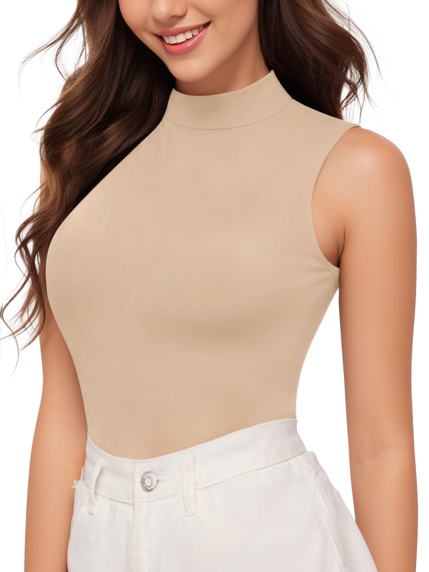 MOYIKO Mock Turtleneck Sleeveless Shirts for Women Fitted Tops Tee