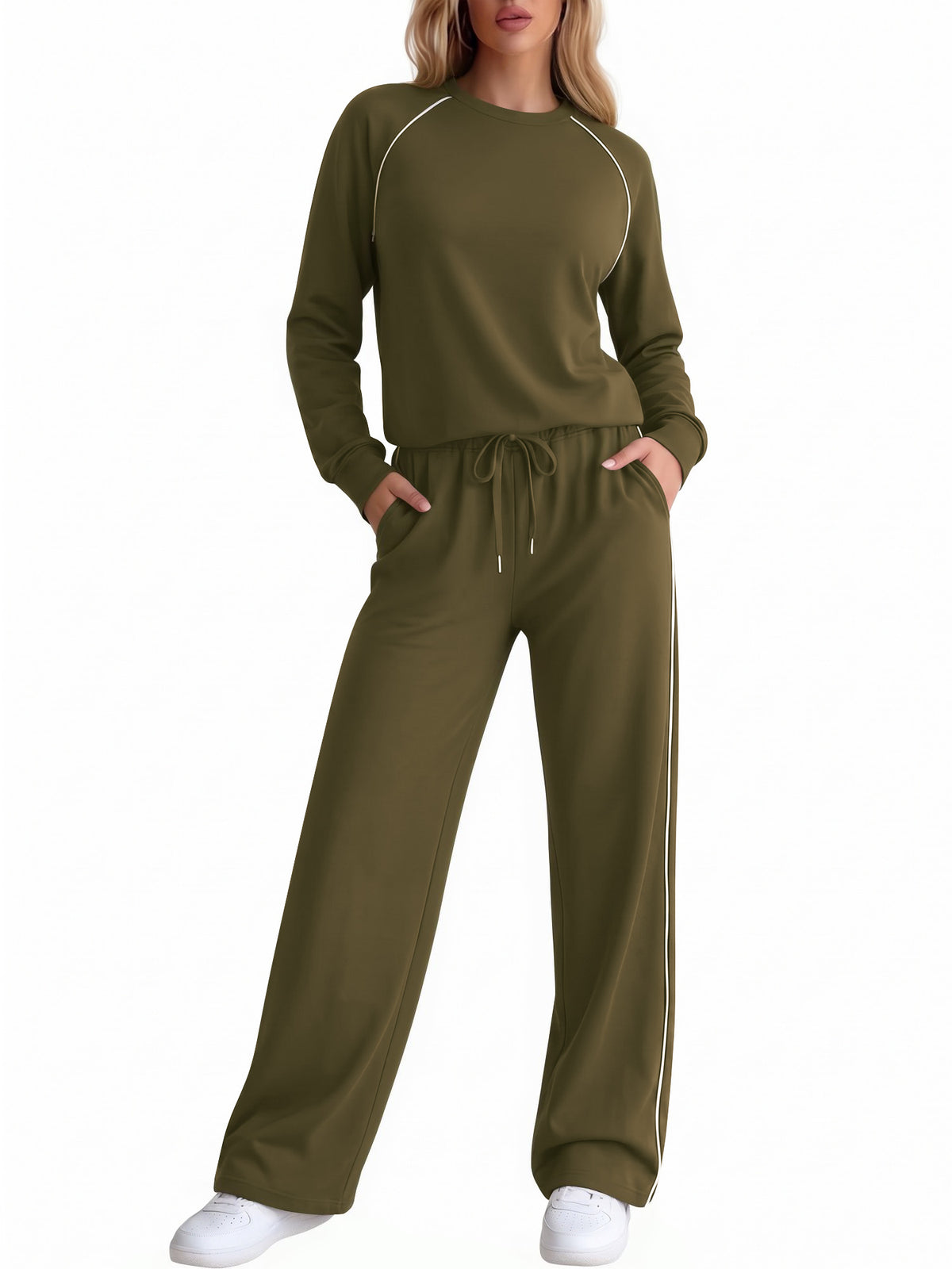 MOYIKO Women 2 Piece Lounge Sets Sweatsuit Fall Outfits Matching Wide Leg pants Set Tracksuit Trendy Clothes
