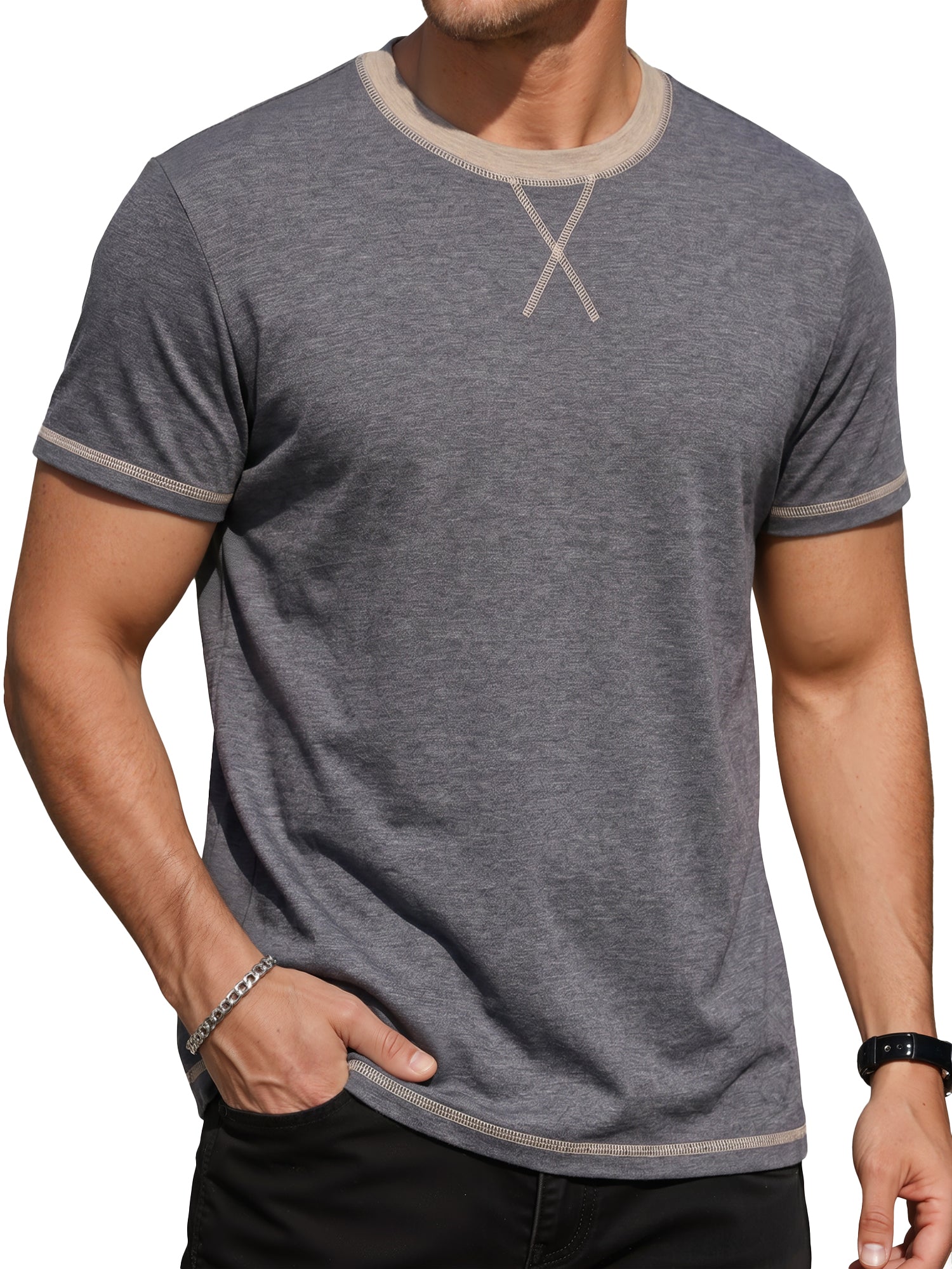 RICHCOIN Mens T Shirt Short Sleeve Crewneck Casual Color Block Summer Tops