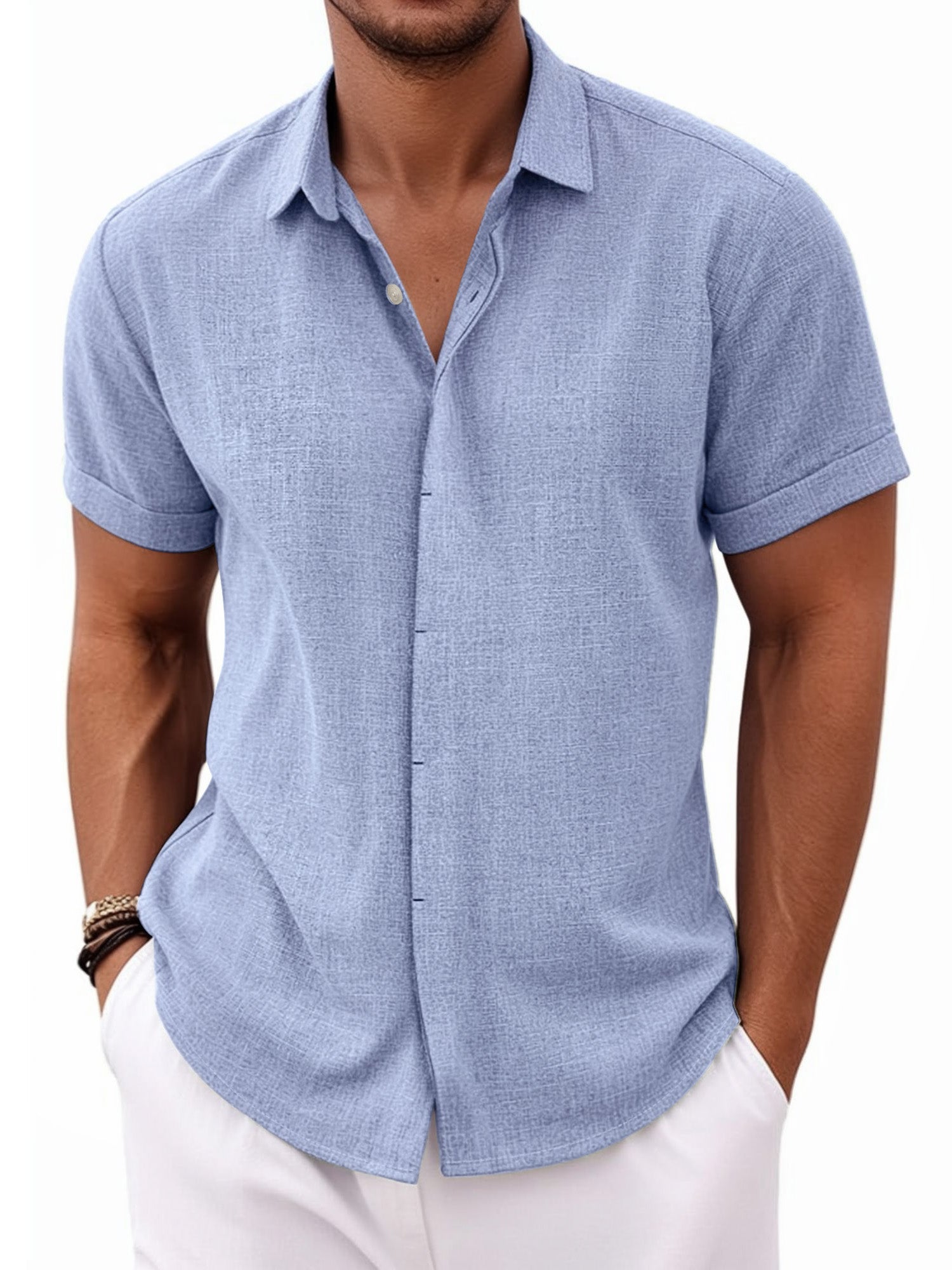 RICHCOIN Men's Linen Shirts Short Sleeve Casual Shirts Button Down Shirt for Men Summer Beach Wedding Dress Shirt