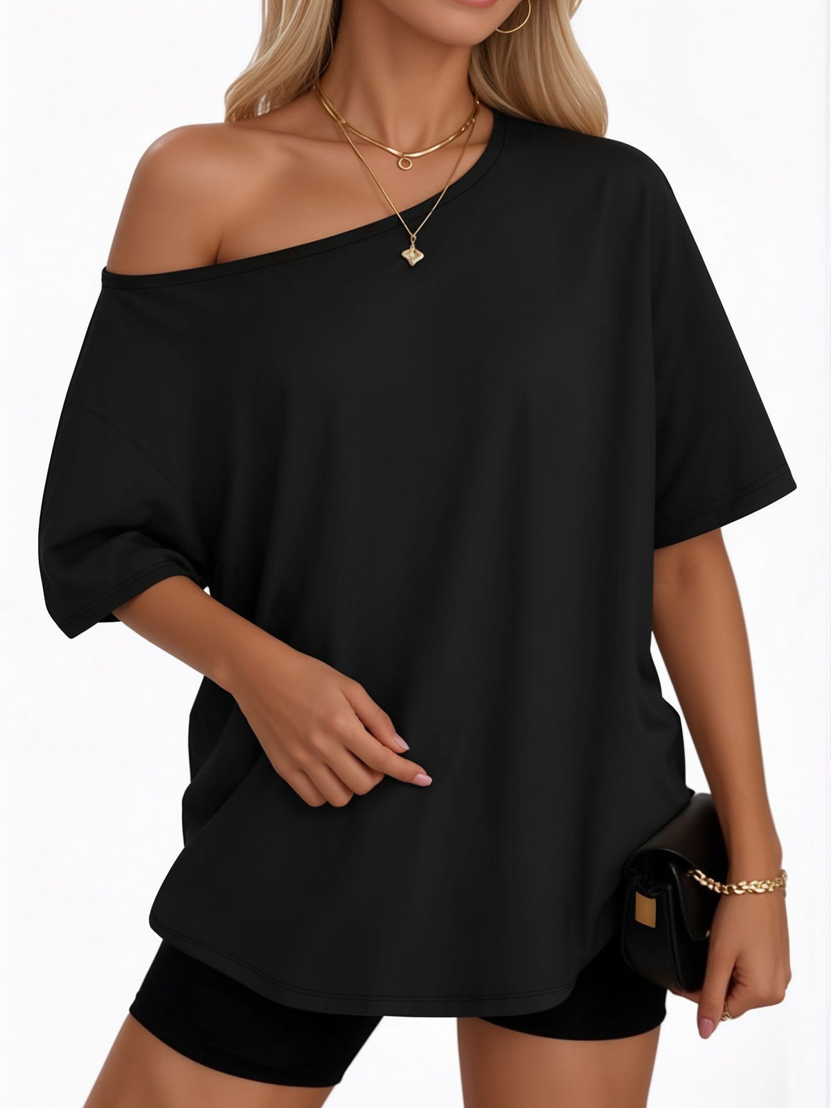 MOYIKO Womens Off The Shoulder Tops Oversized T-Shirts Short Sleeve Tees Summer Casual Fashion Clothes