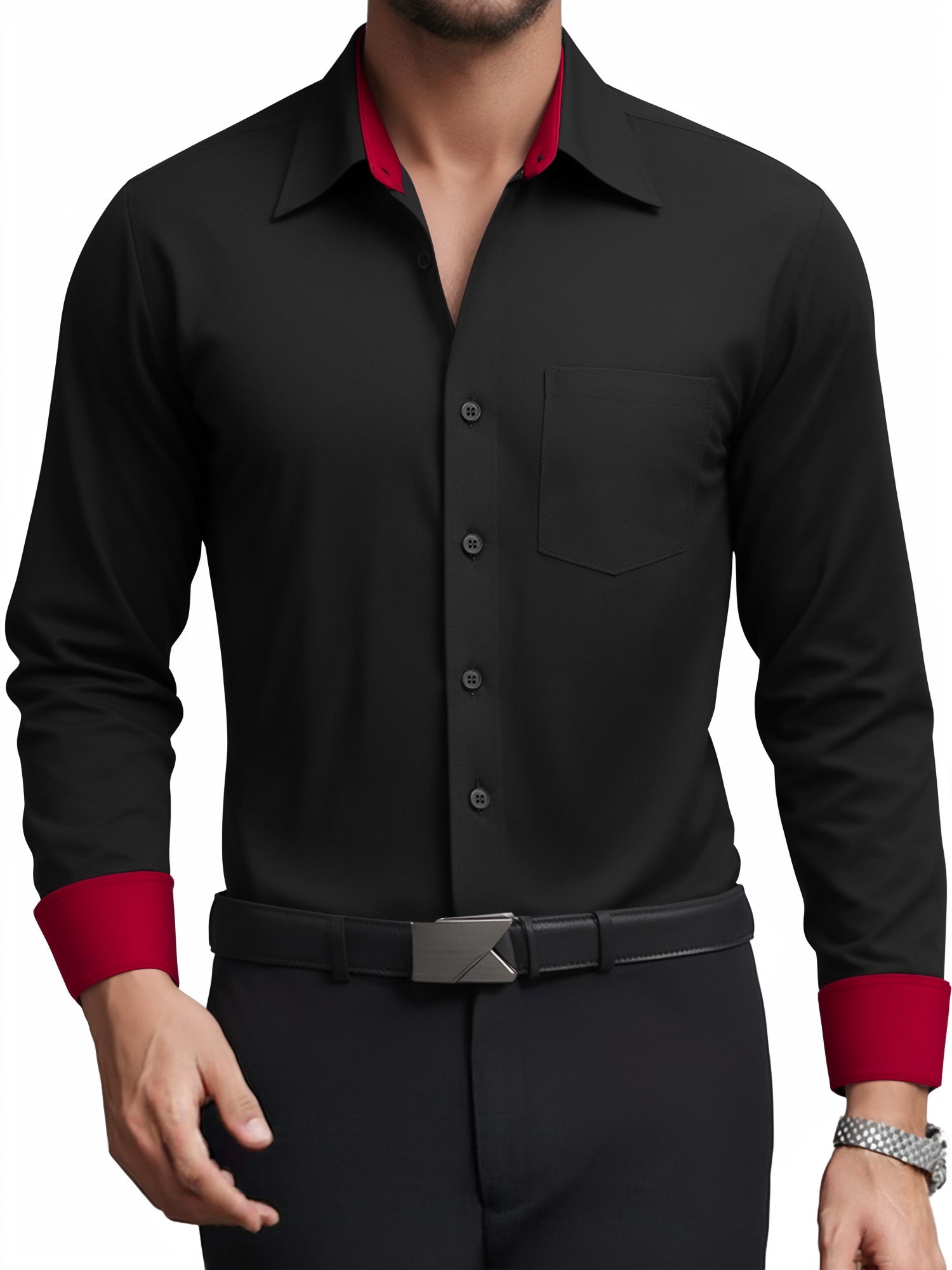 OALUXE Mens Dress Shirts Formal Long Sleeve Button Down Business Contrast Shirt with Pocket