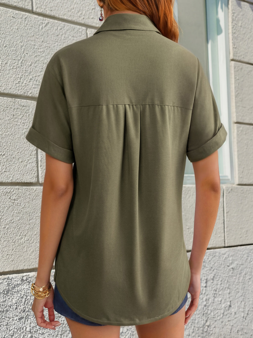 MOYIKO Womens Button Down Shirts Short Sleeve Shirt Collared Casual Work Blouses Summer Tops with Pockets