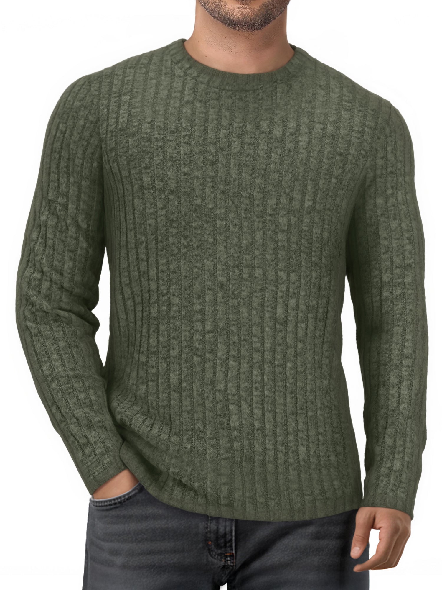 OALUXE Ribbed Long Sleeve Shirts for Men Crewneck Undershirts Thermal Basic Tops