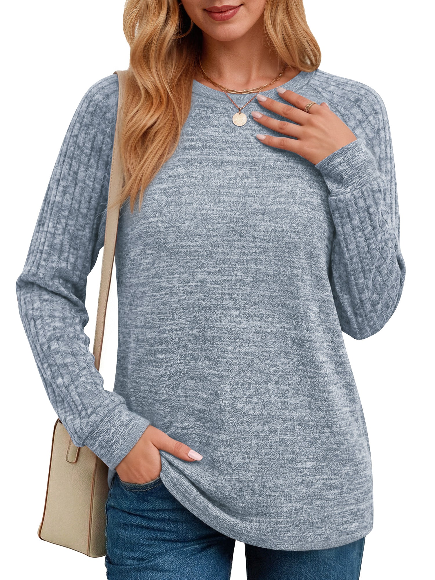 OALUXE Long Sleeve Shirts Blouses for Women Dressy Casual Tunic Tops Loose Fit Pullover Sweaters