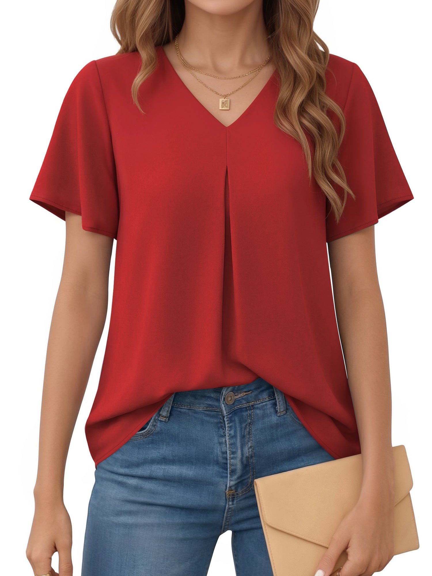 MOYIKO Womens Tops Dressy Blouses V Neck Ruffle Short Sleeve Tunic Tops Casual T-Shirts