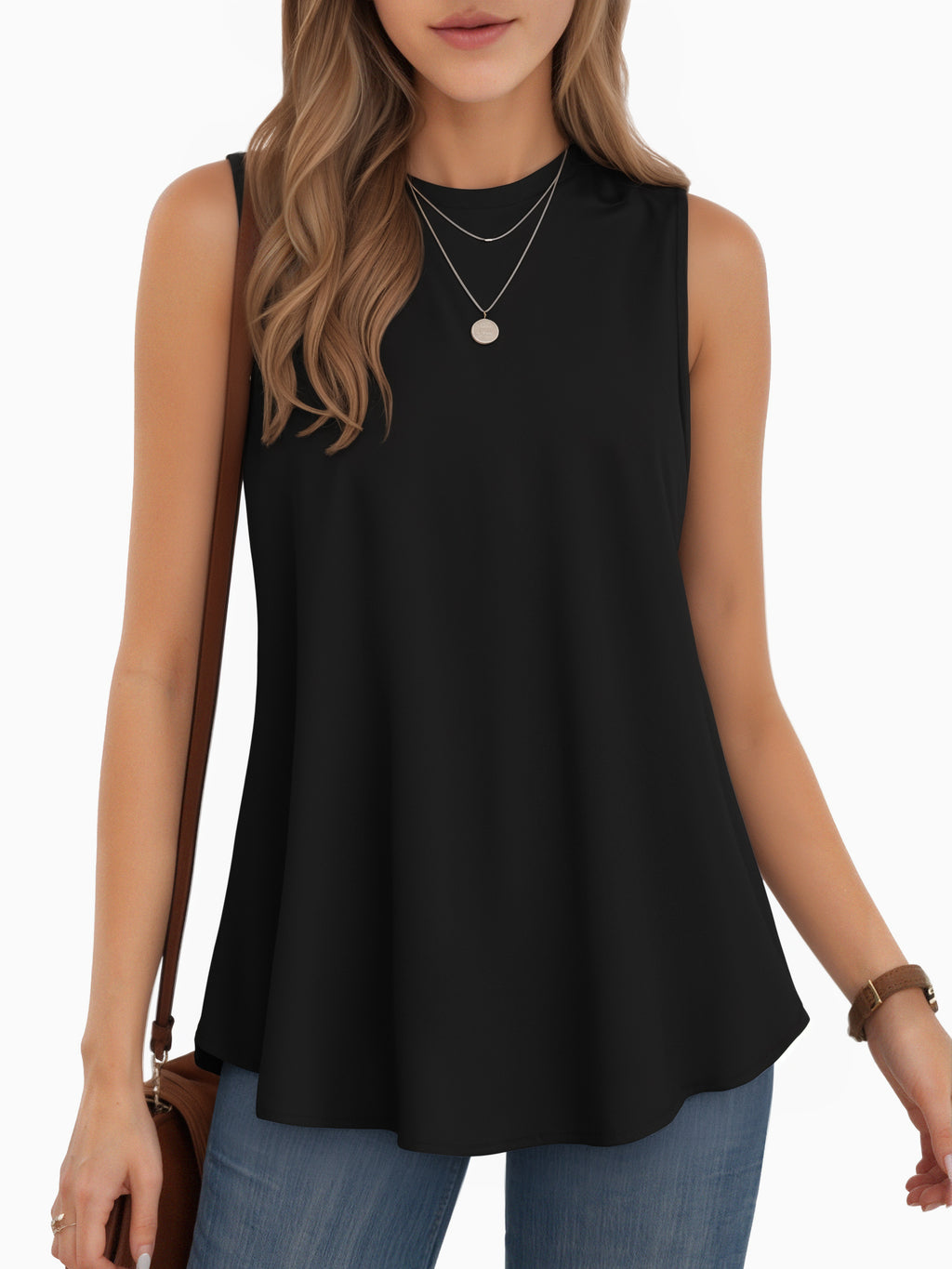 MOYIKO Tank Tops for Women Crew Neck Loose Fit Sleeveless Top Summer Clothes Womens Tunic Tops
