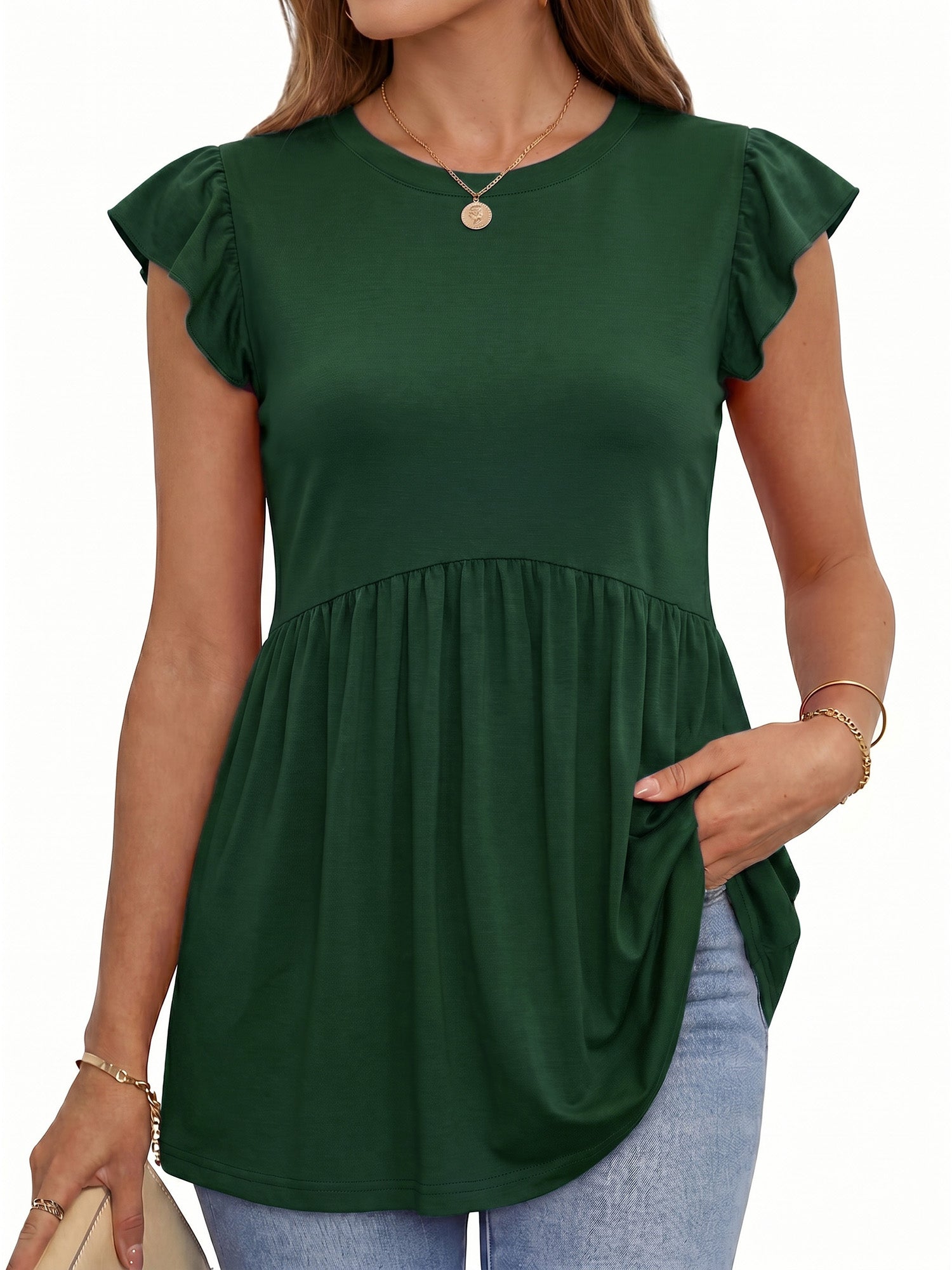MOYIKO Womens Tank Tops Crew Neck Short Sleeve Summer Shirts Babydoll Peplum Tops Dressy Casual Blouses